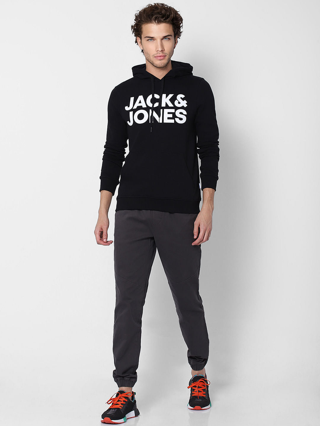 Black Hooded Logo Print Sweatshirt