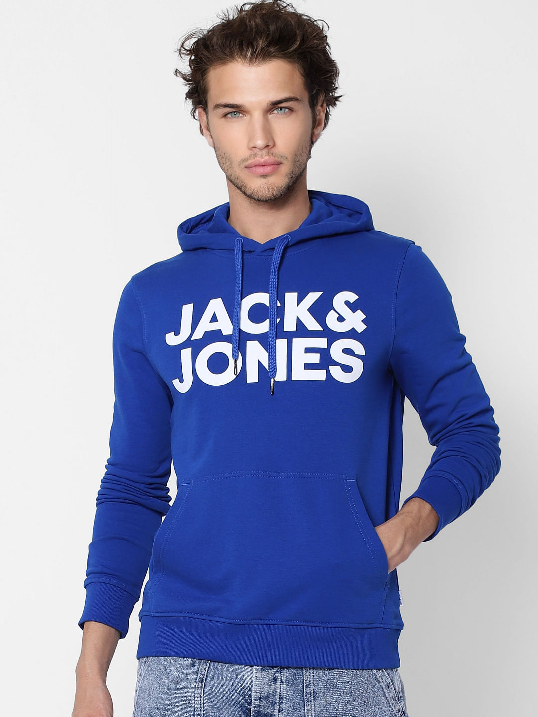 Blue Hooded Logo Print Sweatshirt