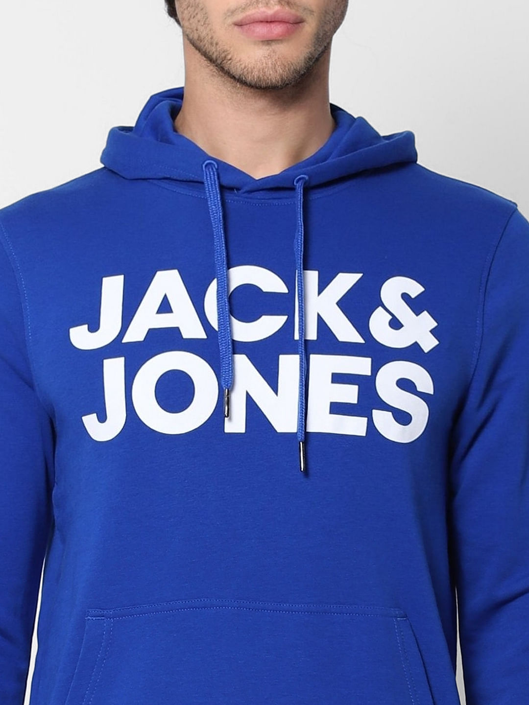 Blue Hooded Logo Print Sweatshirt