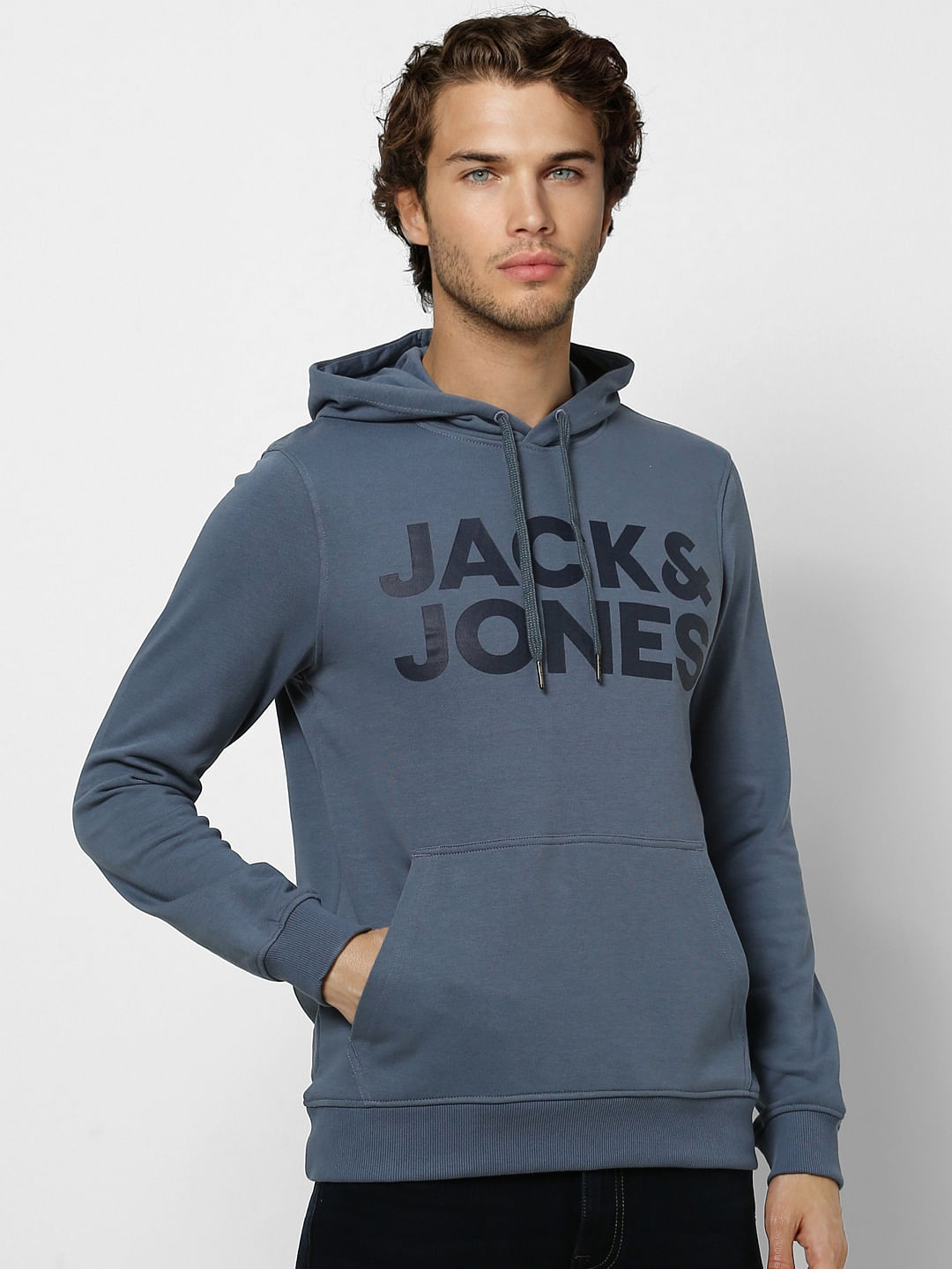 Blue Logo Print Hooded Sweatshirt