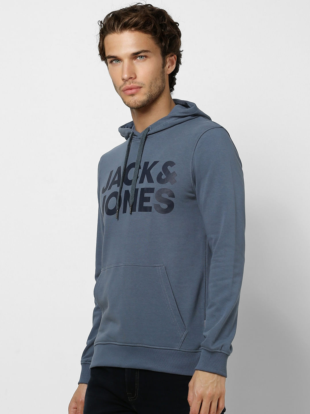 Blue Logo Print Hooded Sweatshirt