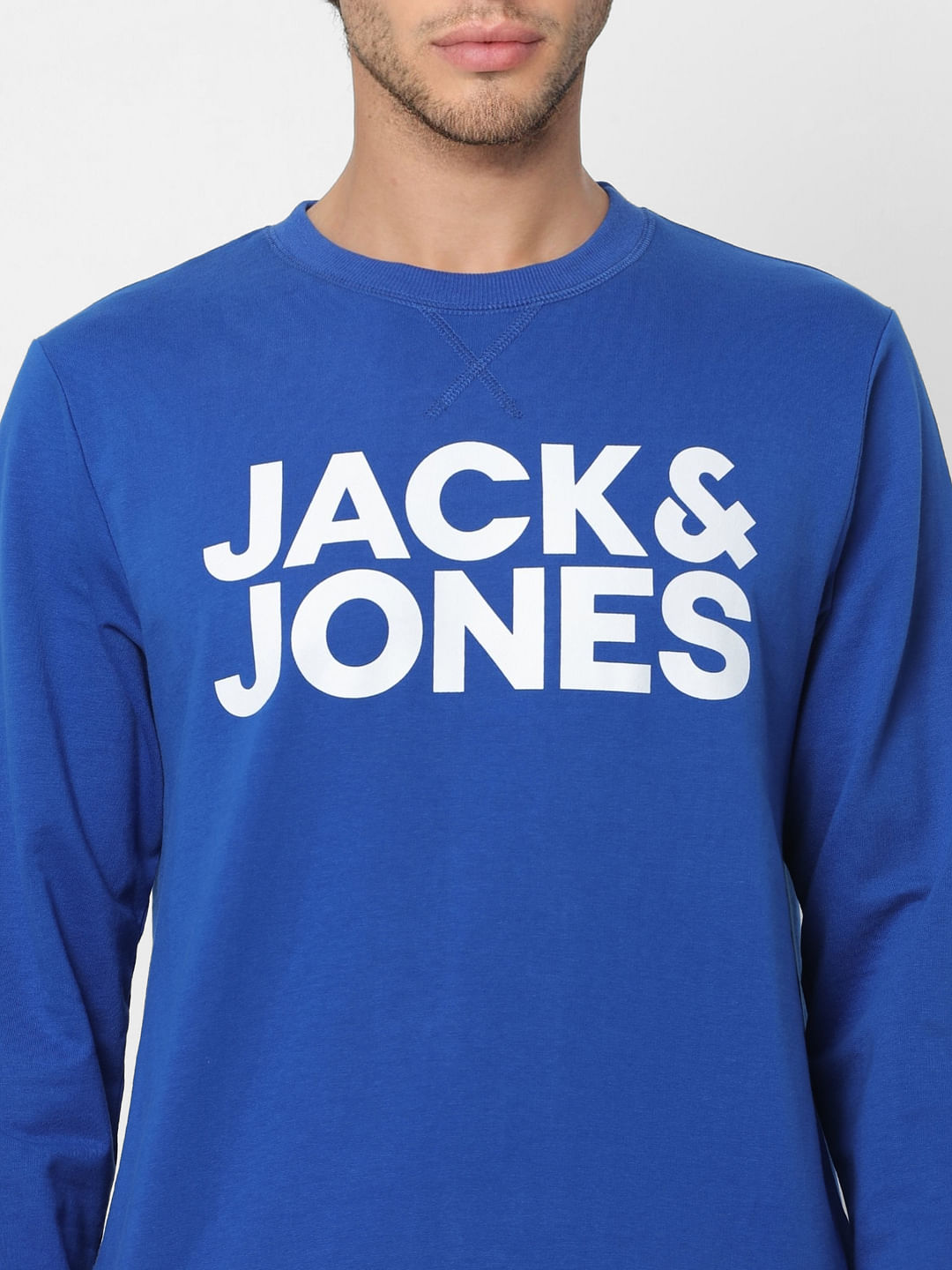 Blue Hooded Logo Print Sweatshirt