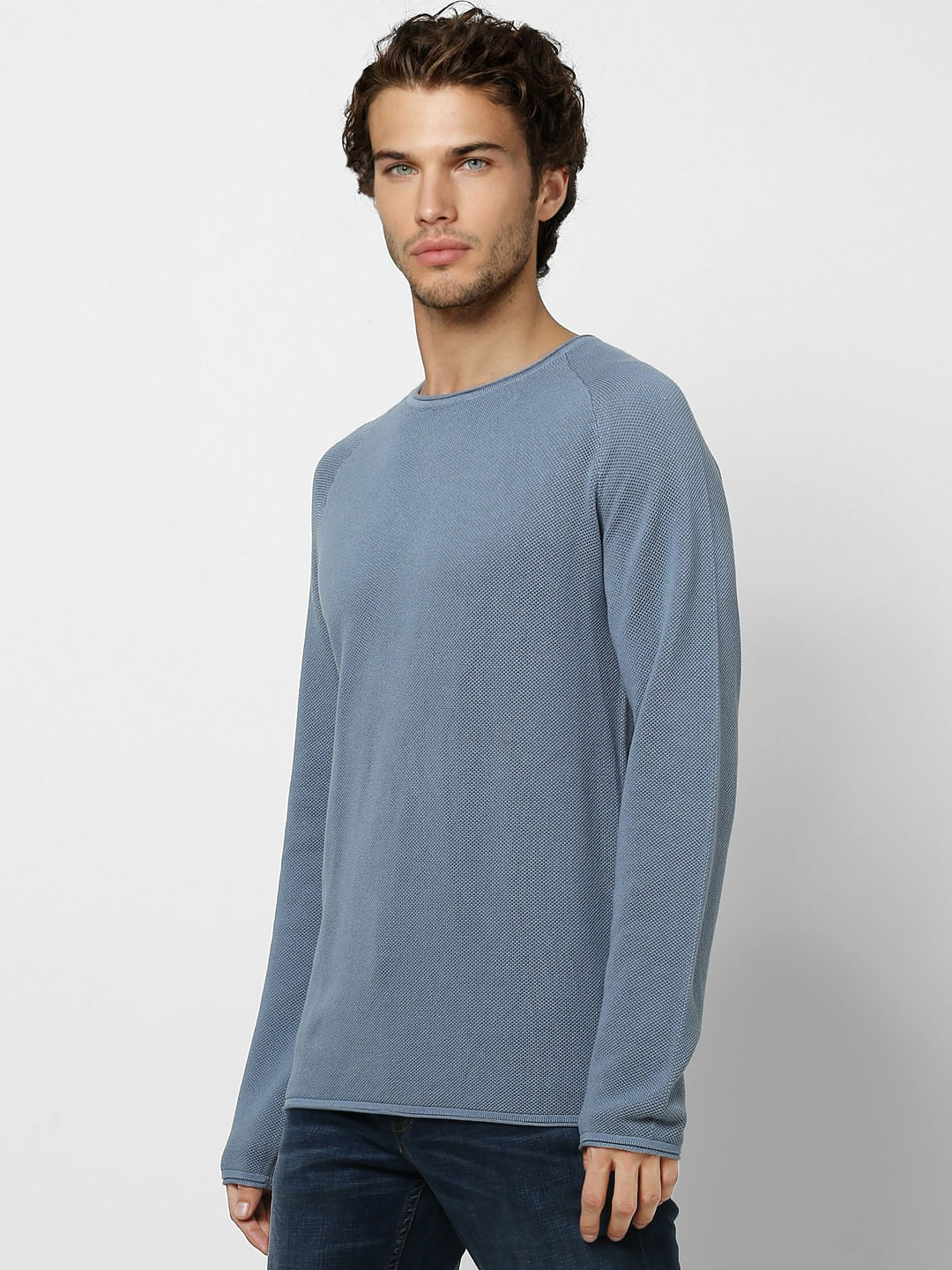 Blue Textured Knit Pullover