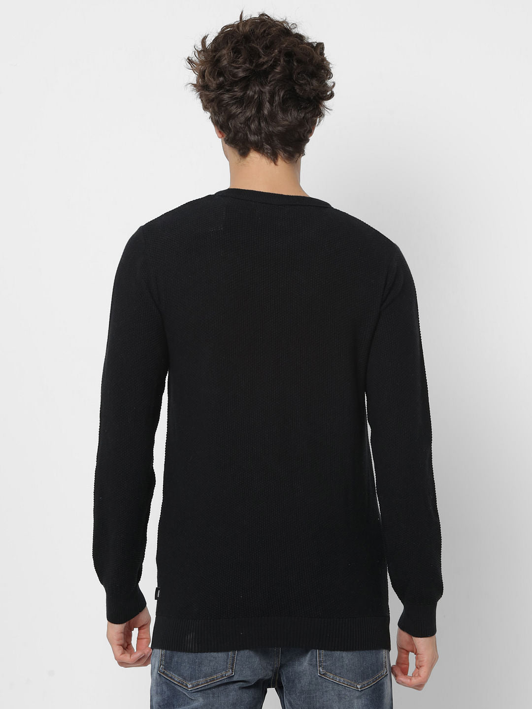 Black Textured Knit Pullover