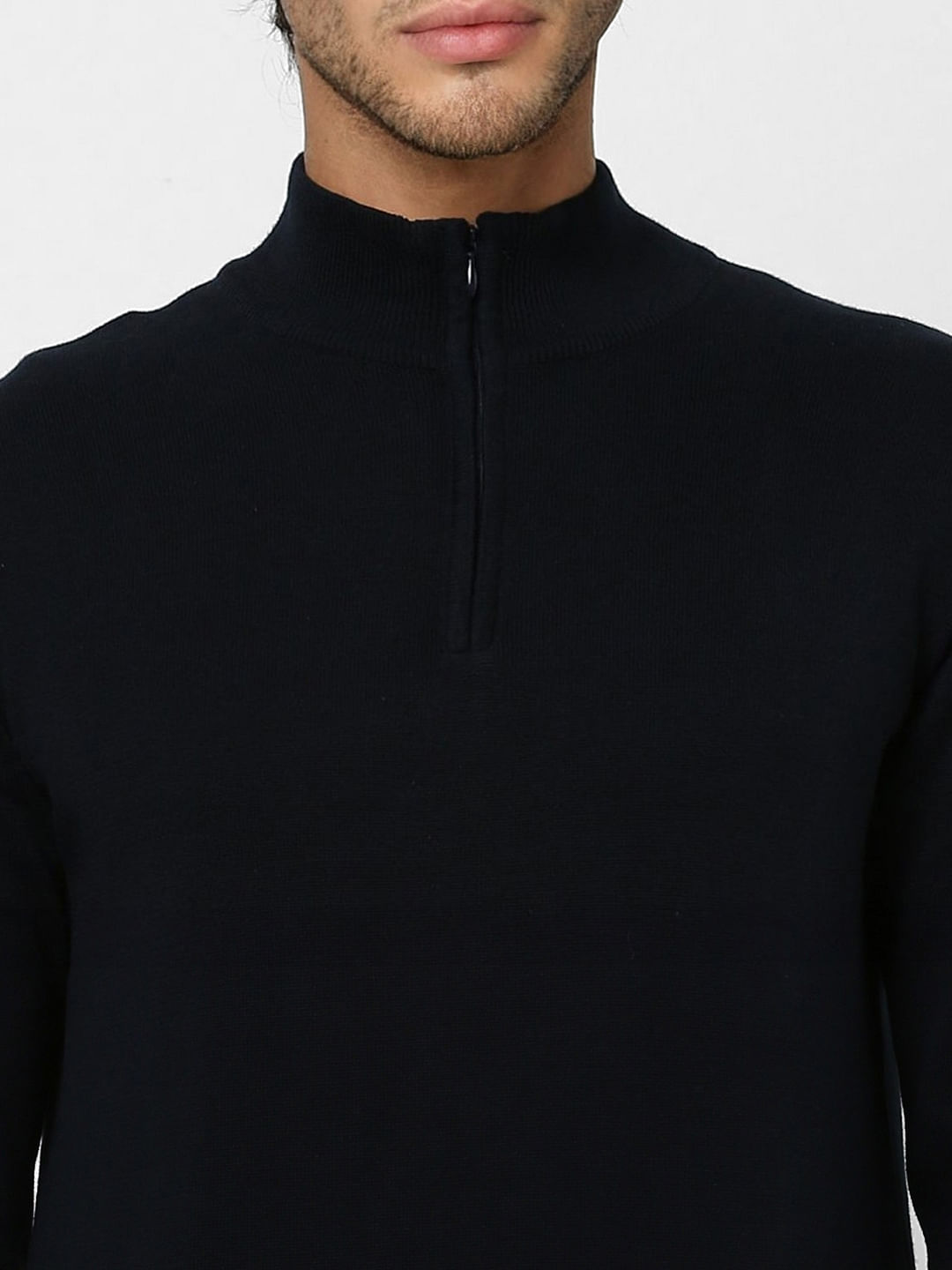 Blue High Neck Knit Pullover