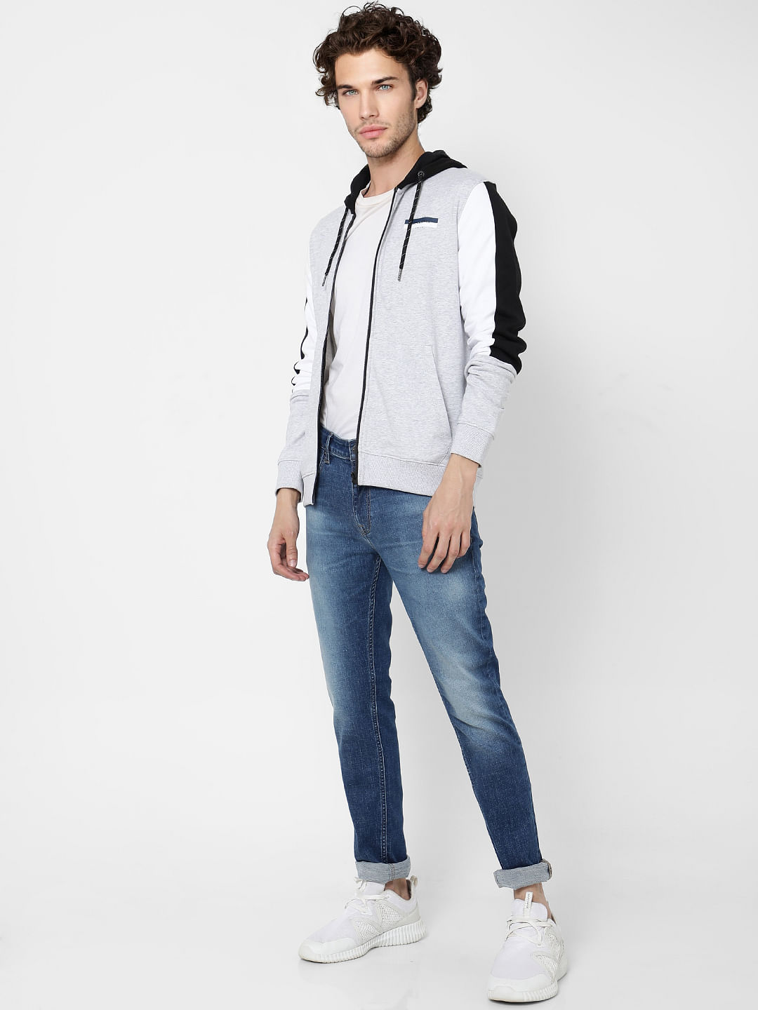 Grey Colourblocked Hooded Sweatshirt