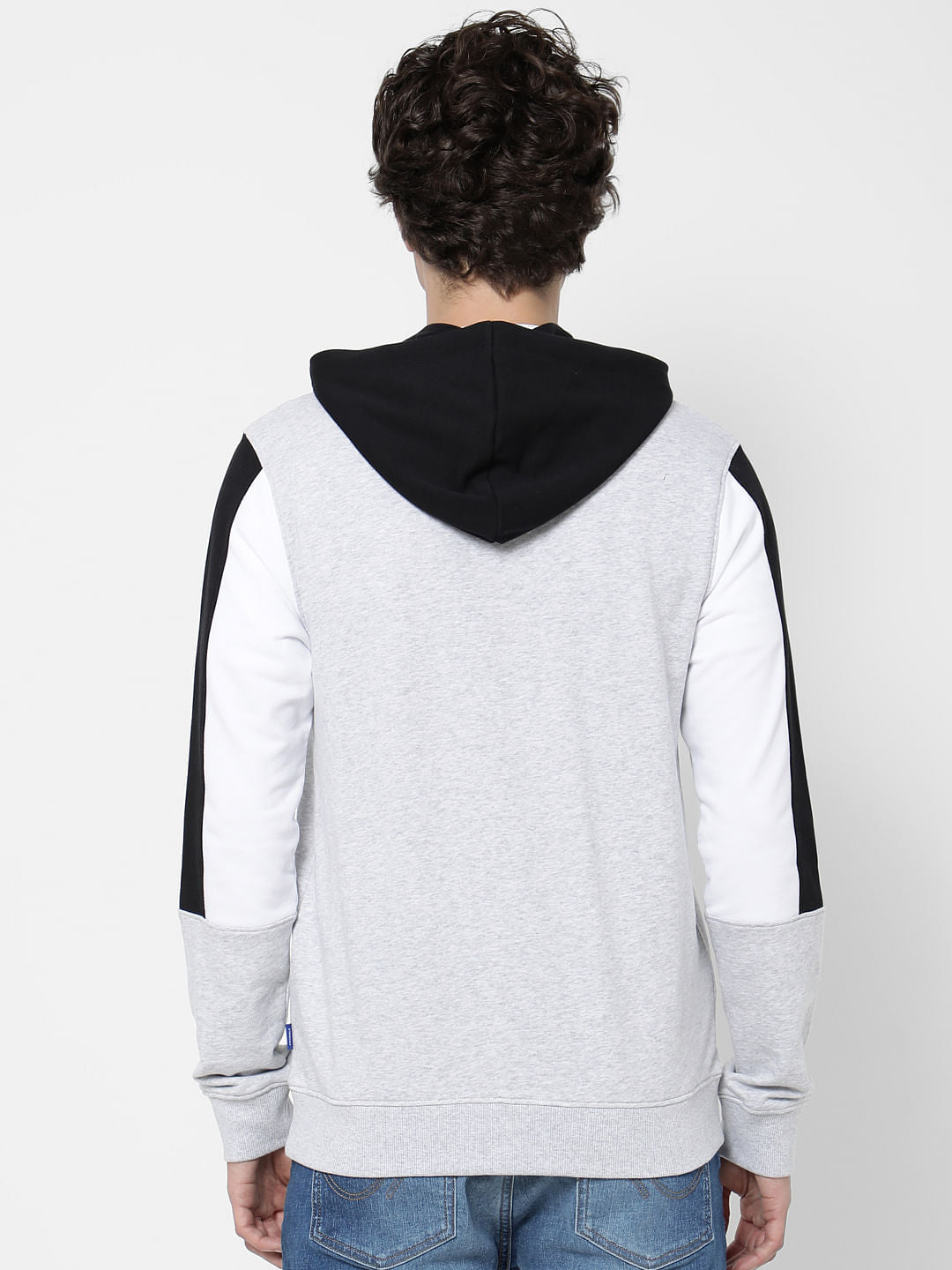 Grey Colourblocked Hooded Sweatshirt