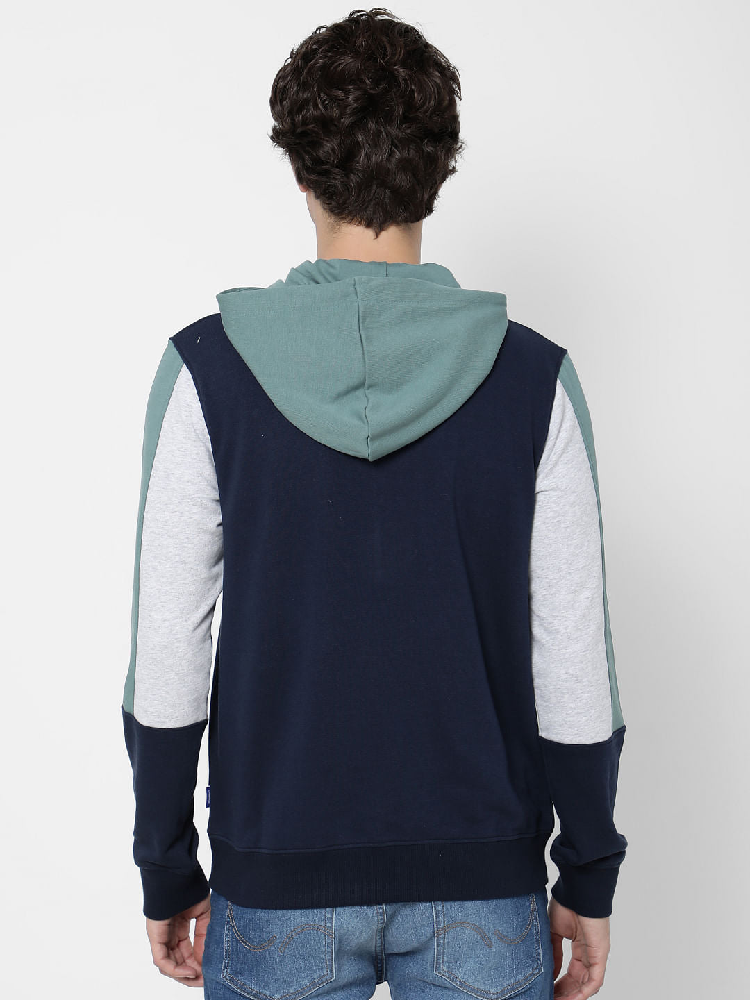 Blue Colourblocked Hooded Sweatshirt