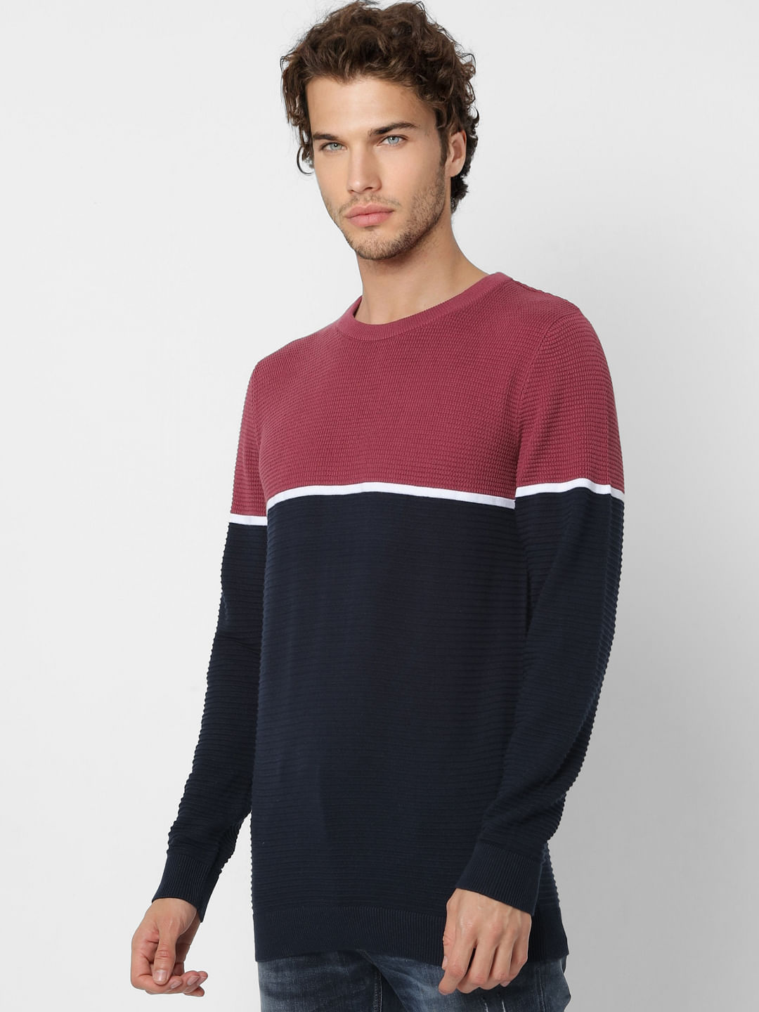 Red Colourblocked Pullover