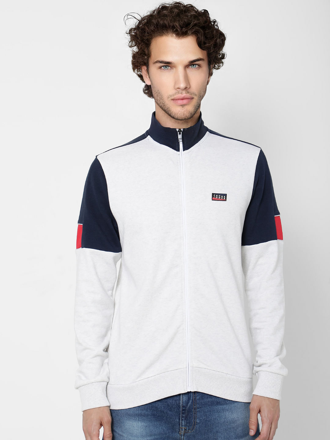 White High Neck Colourblocked Sweatshirt
