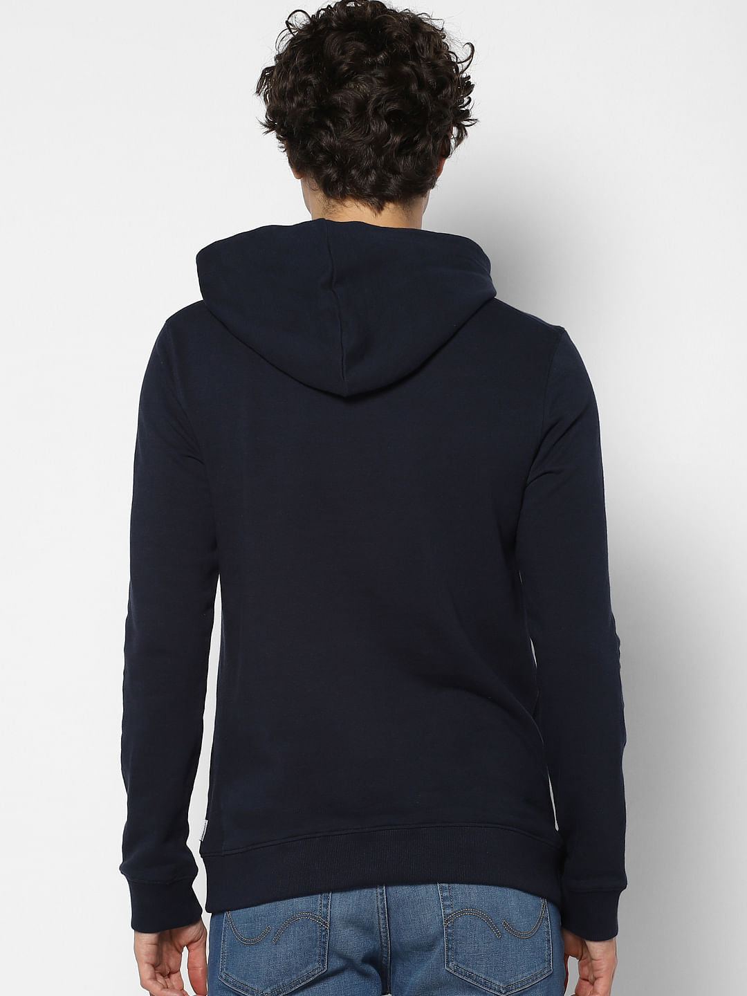 Navy Blue Text Print Hooded Sweatshirt