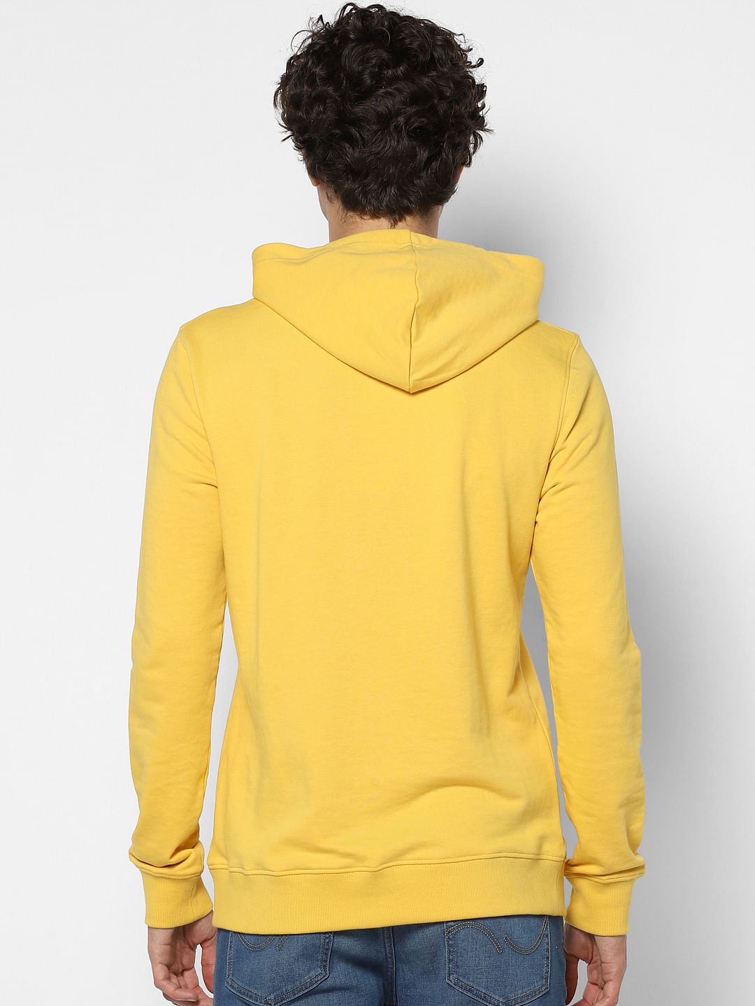 Yellow Graphic Print Hooded Sweatshirt