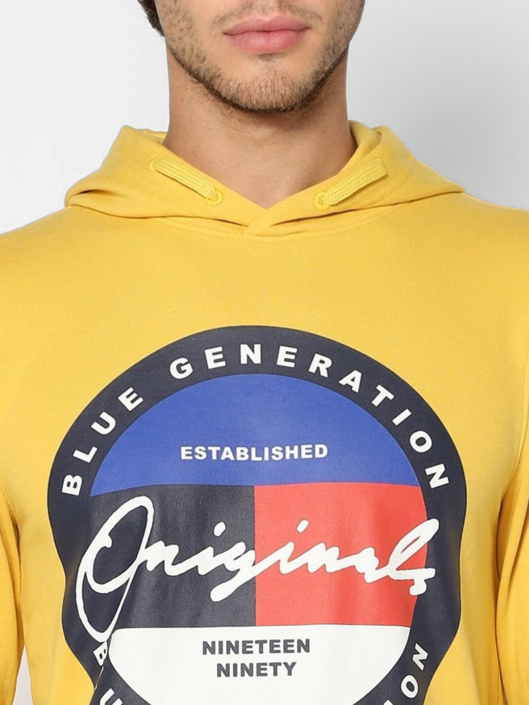 Yellow Graphic Print Hooded Sweatshirt