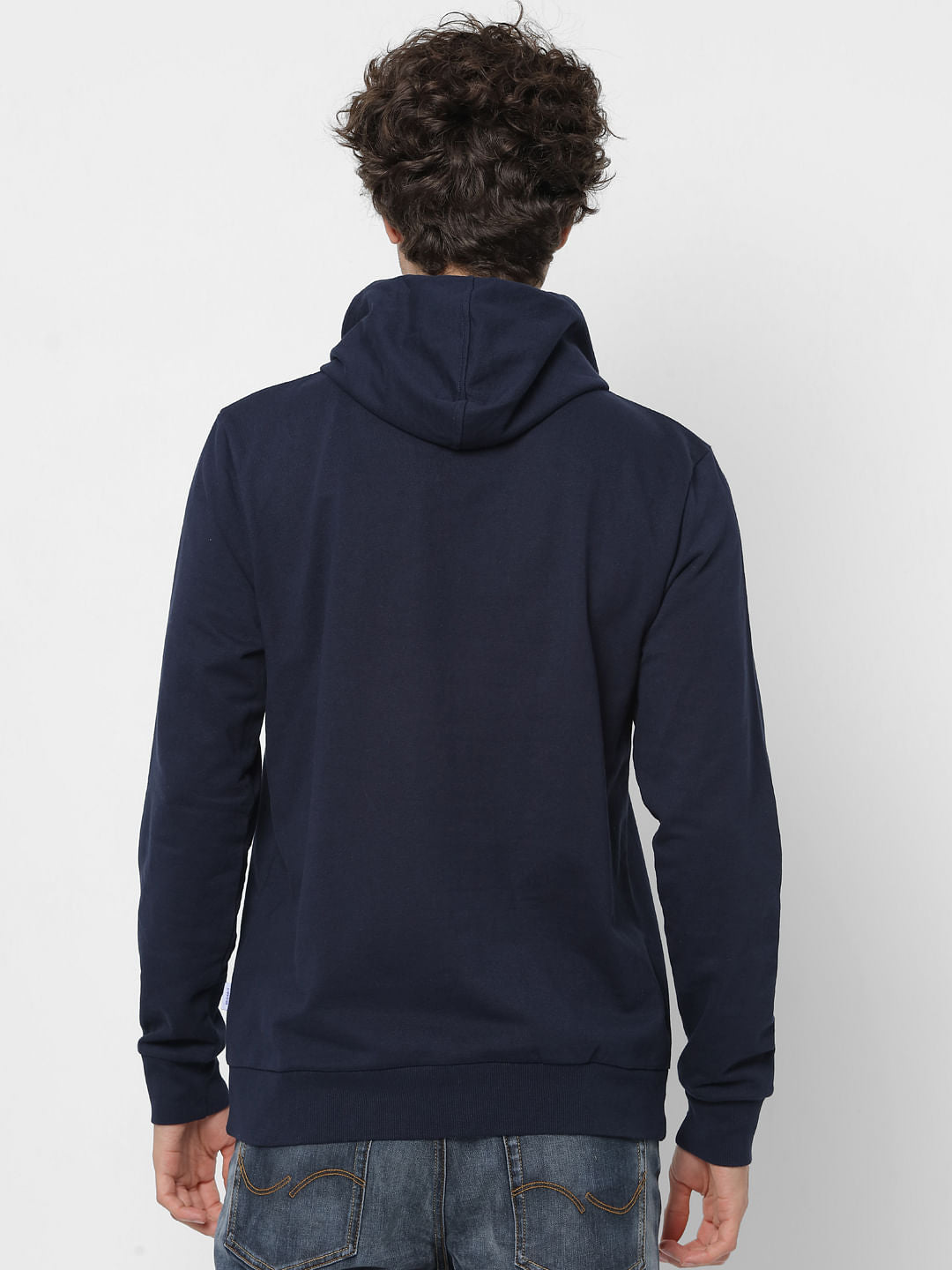 Navy Blue Logo Print Hooded Sweatshirt