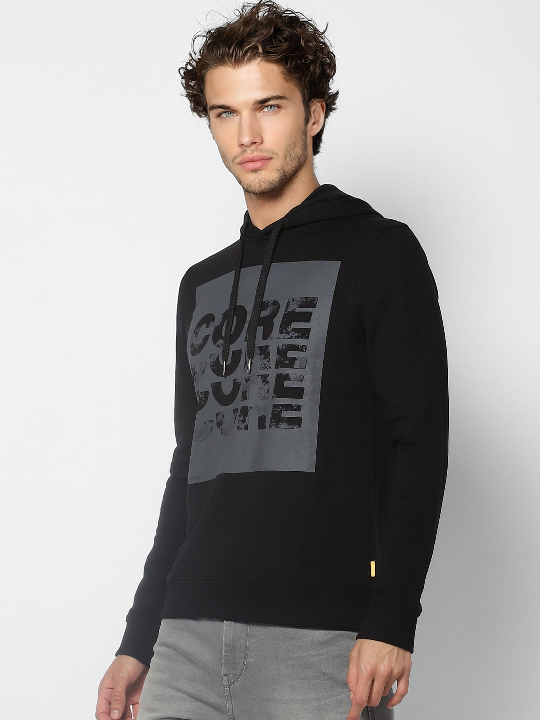 Black Graphic Print Hooded Sweatshirt