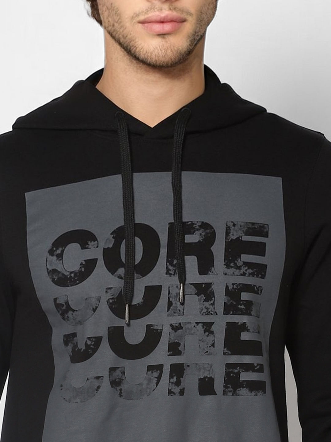 Black Graphic Print Hooded Sweatshirt