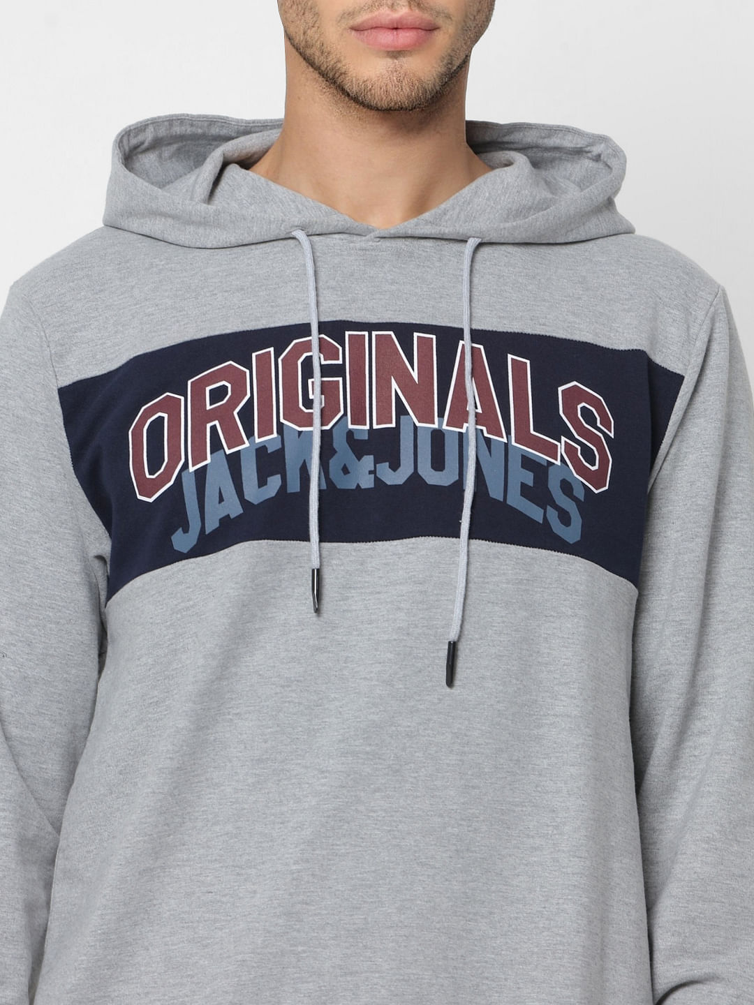 Grey Logo Print Hooded Sweatshirt