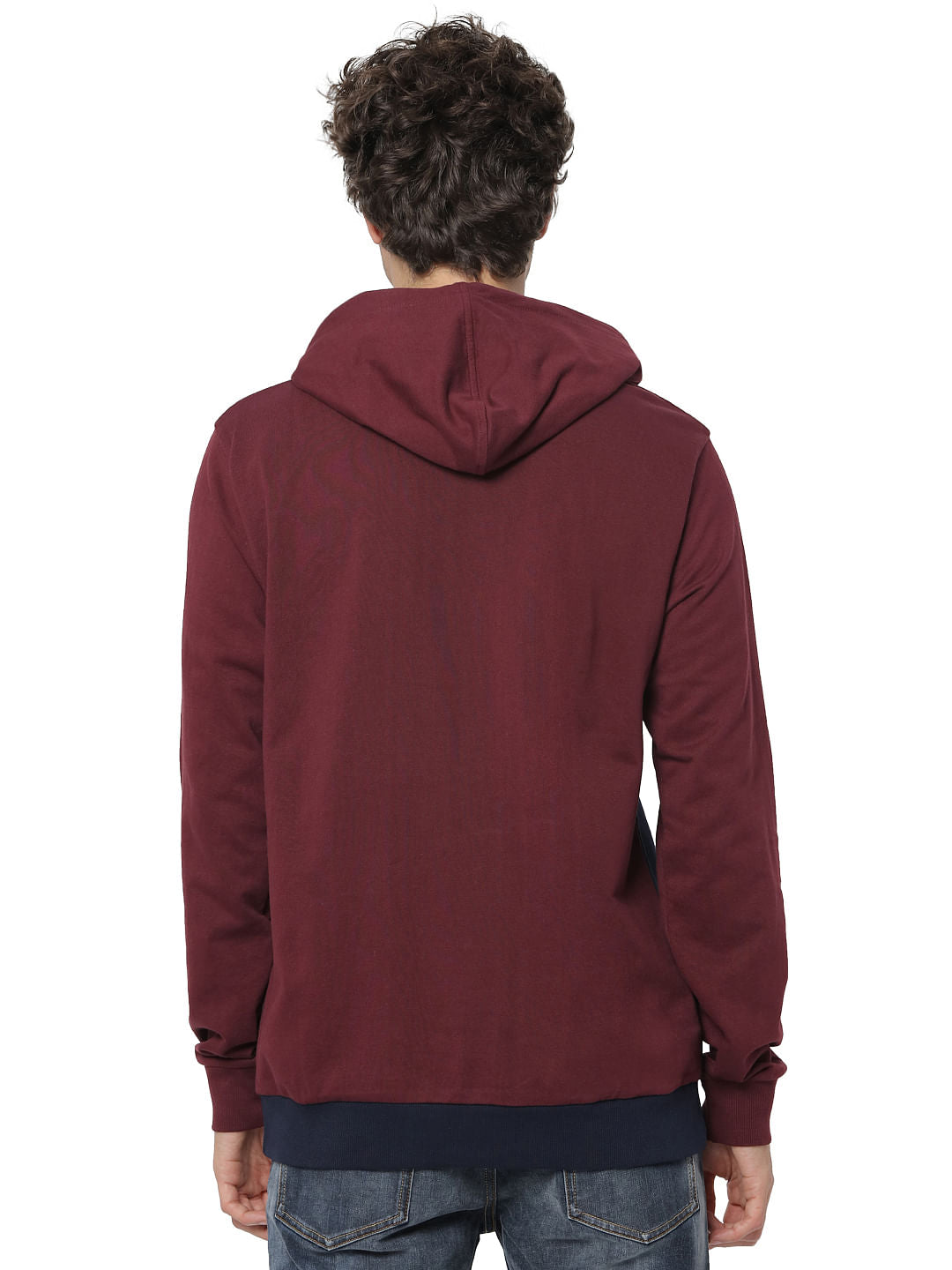 Red Colourblocked Logo Print Hooded Sweatshirt