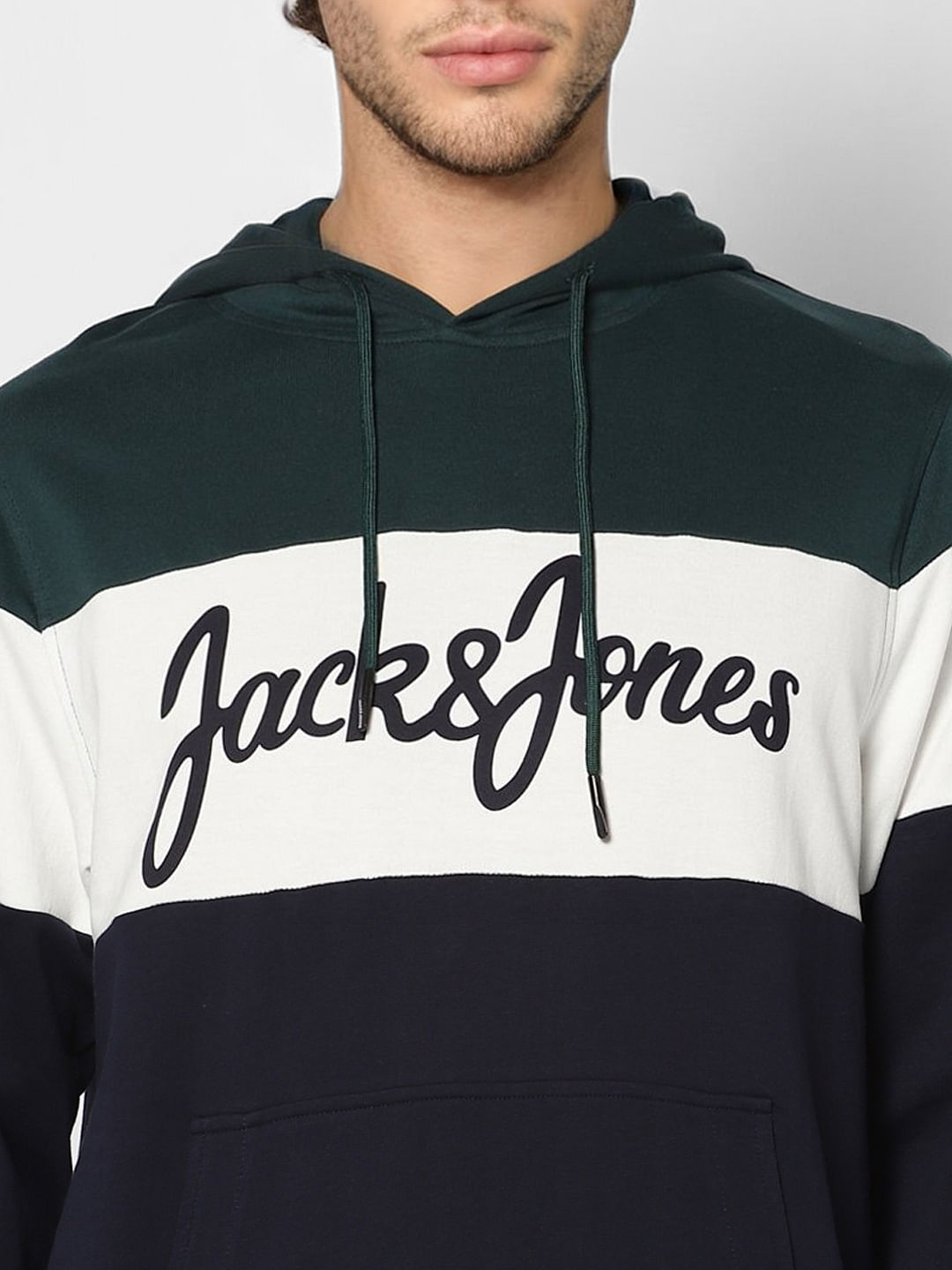 Blue Colourblocked Logo Print Hooded Sweatshirt