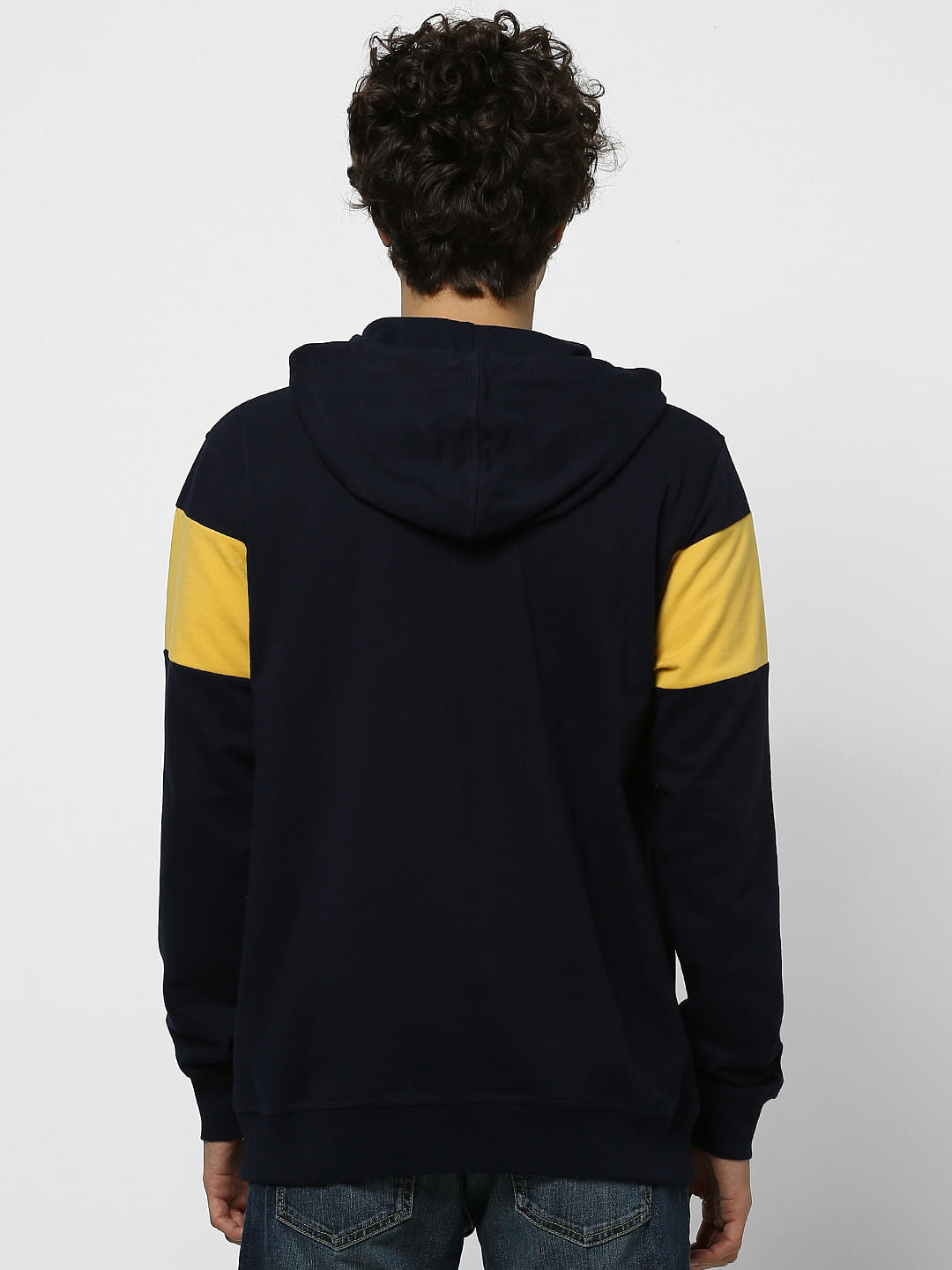 Navy Blue Colourblocked Hooded Sweatshirt
