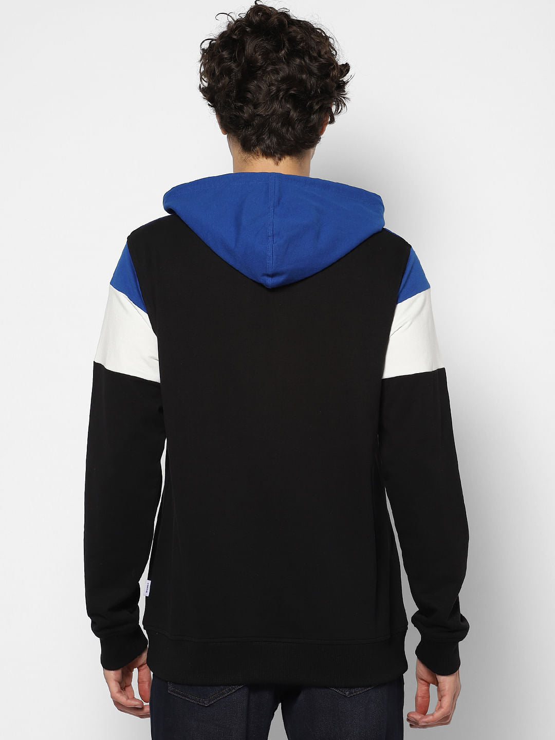 Blue Colourblocked Hooded Sweatshirt