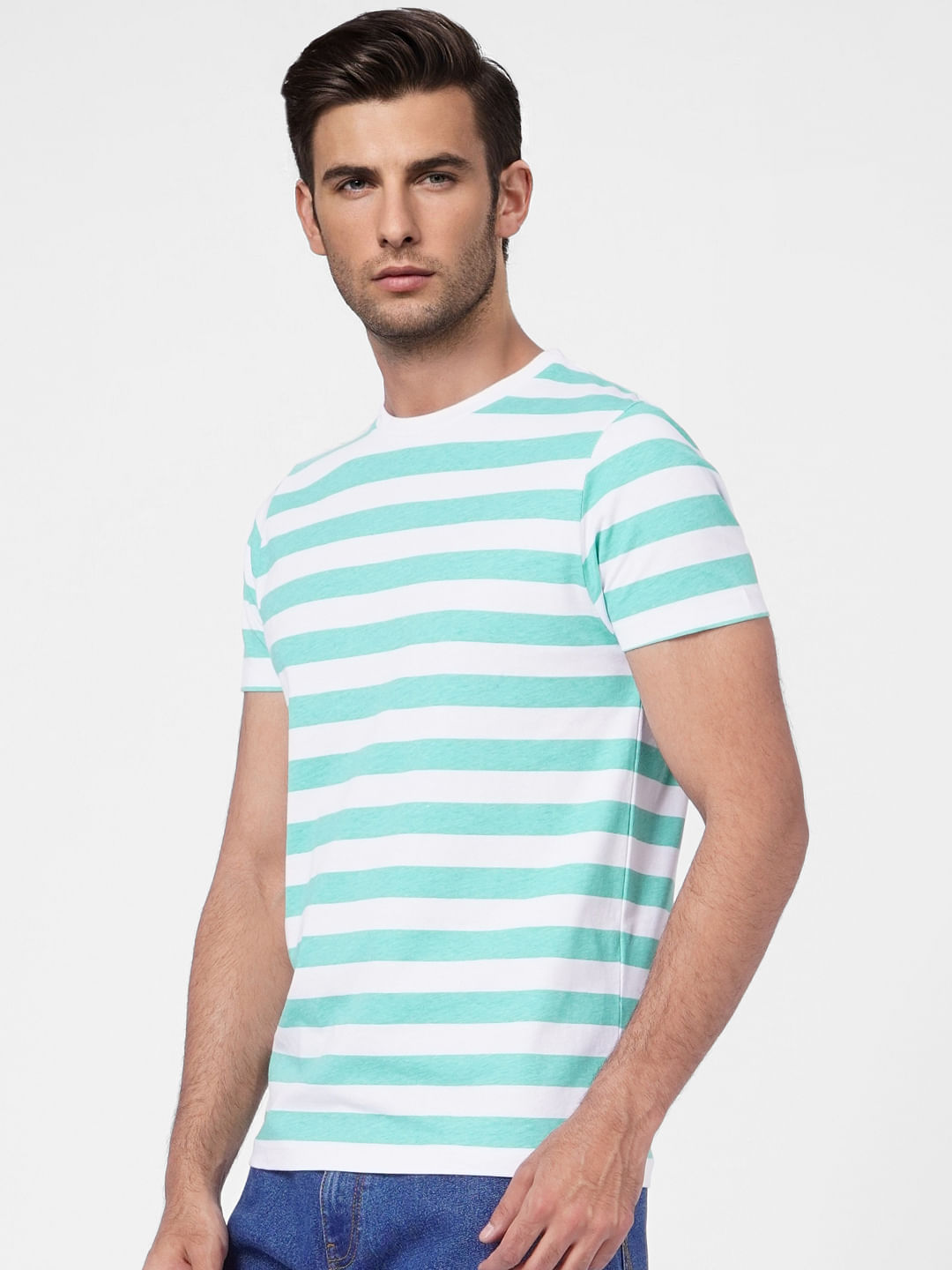 Blue Striped Crew Neck T-shirt