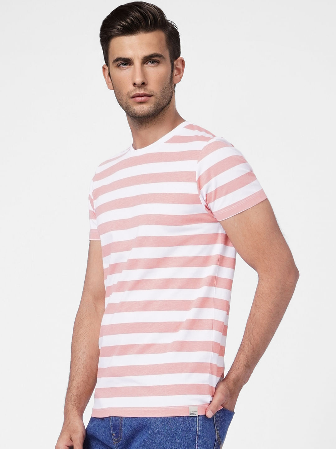 Pink Striped Crew Neck T-shirt