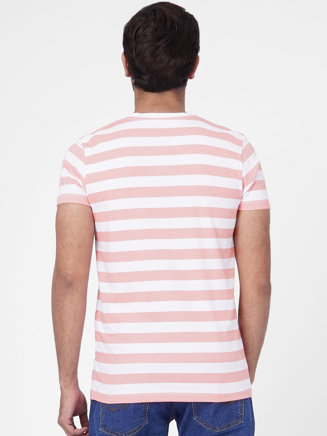 Pink Striped Crew Neck T-shirt