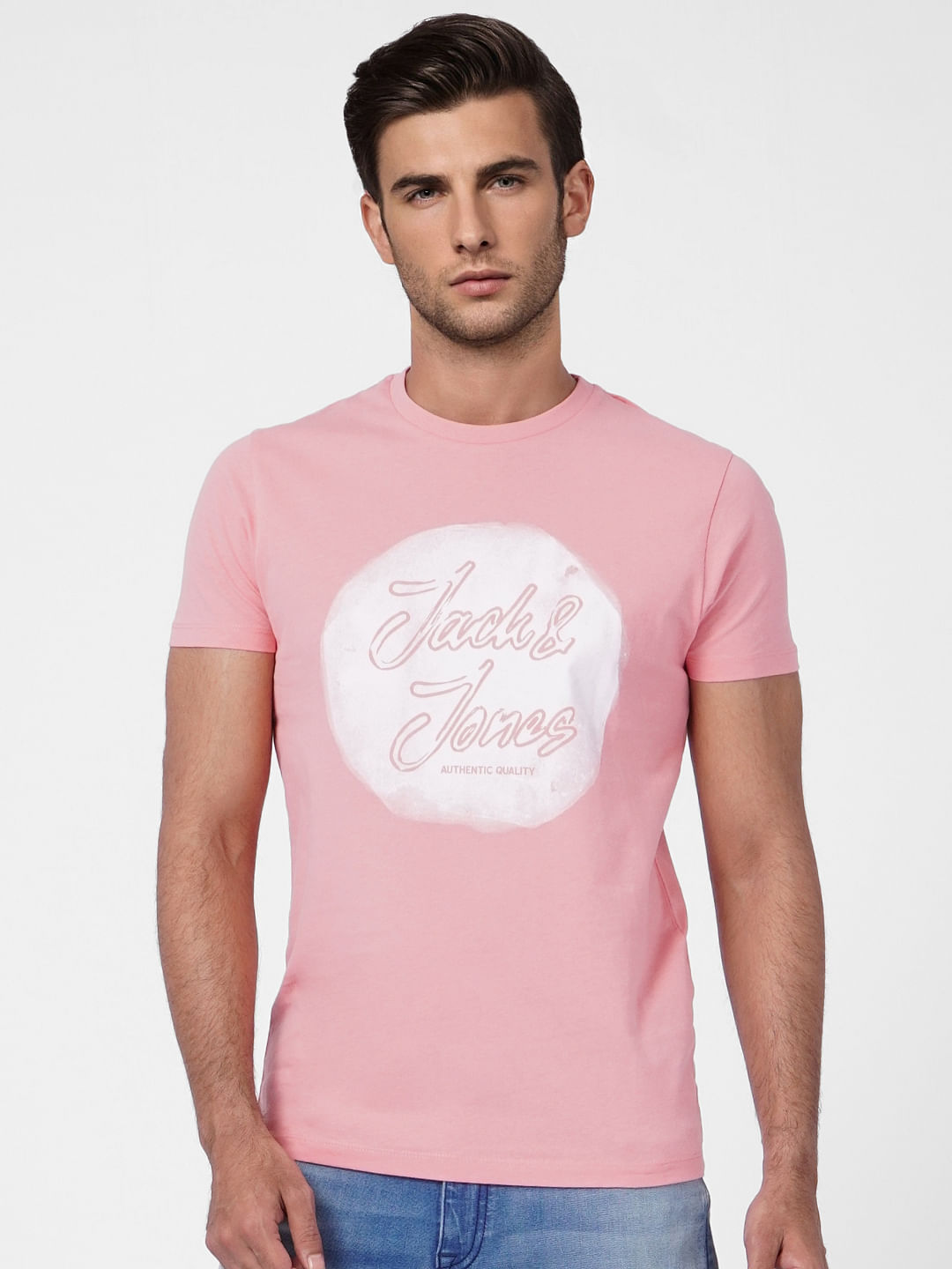 Pink Logo Print Crew Neck T-shirt