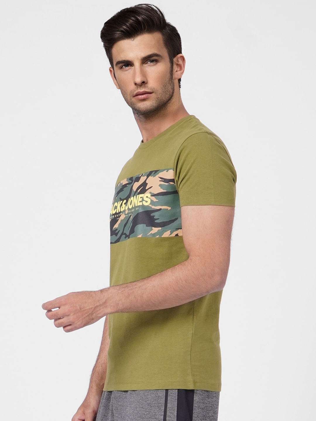Green Camo Print Crew Neck T-shirt