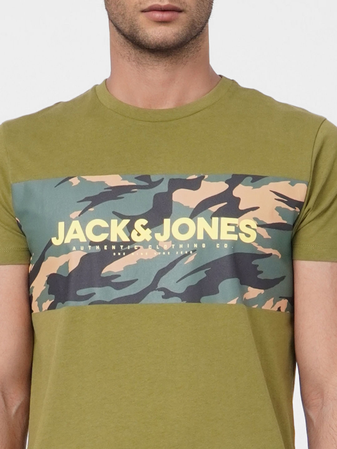 Green Camo Print Crew Neck T-shirt