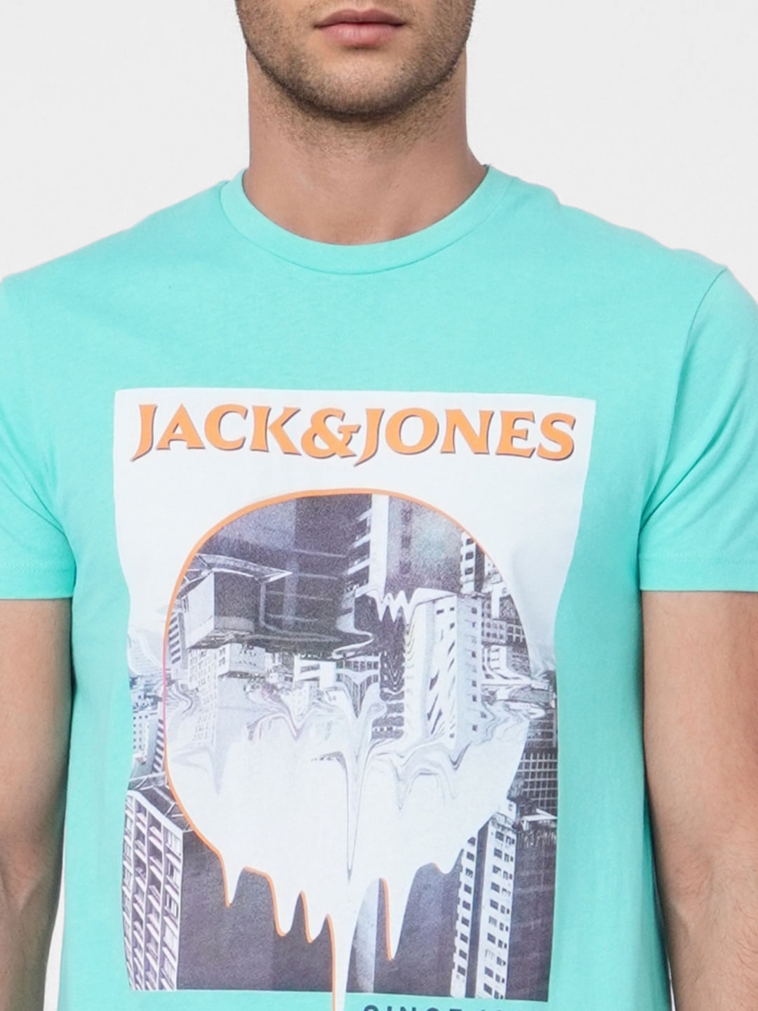 Turquoise Printed Crew Neck T-shirt