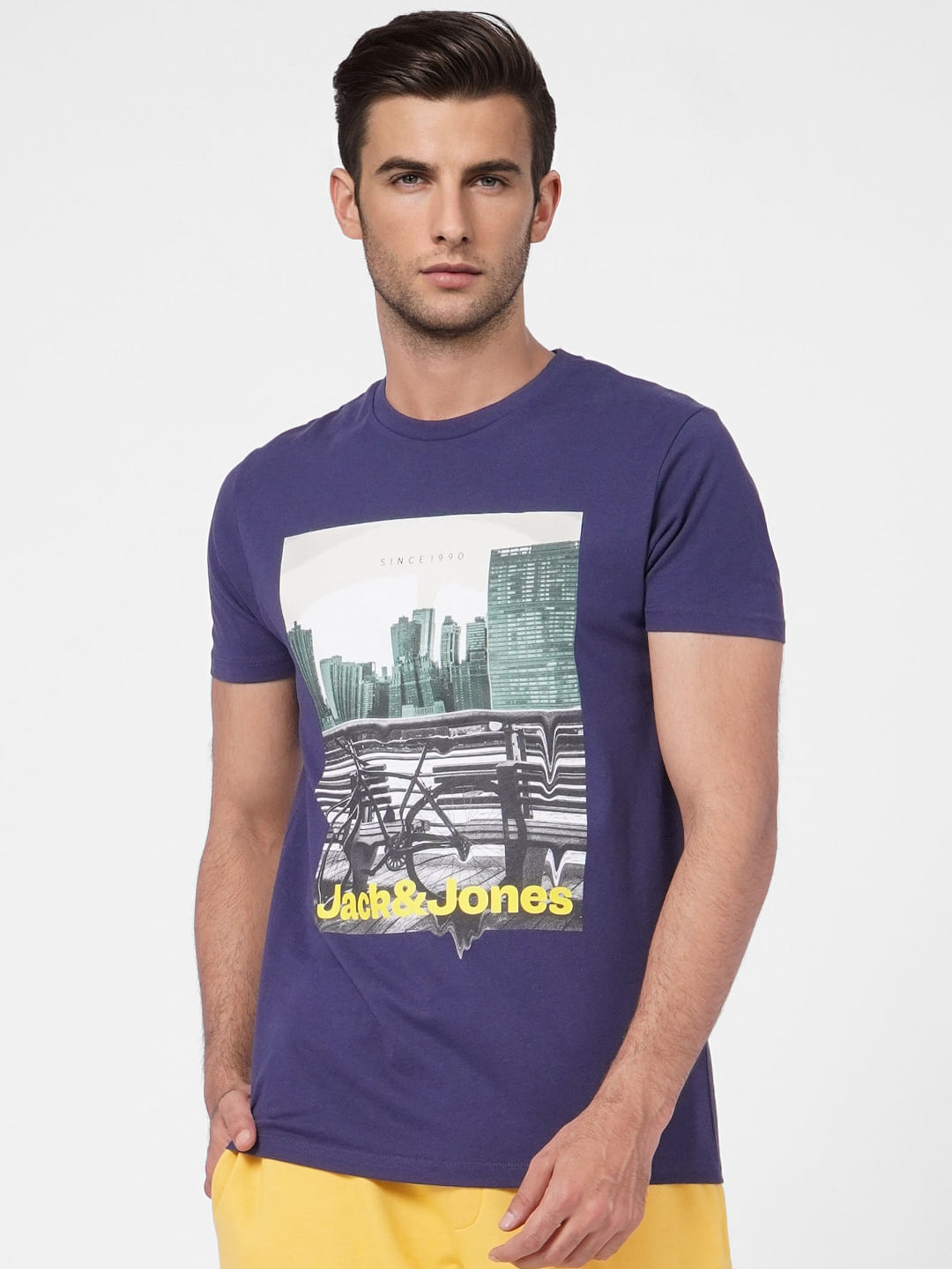 Dark Blue Graphic Print Crew Neck T-shirt