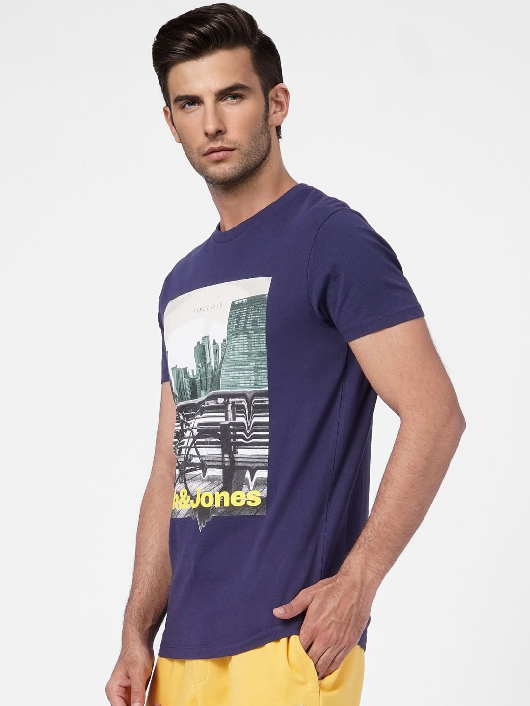 Dark Blue Graphic Print Crew Neck T-shirt