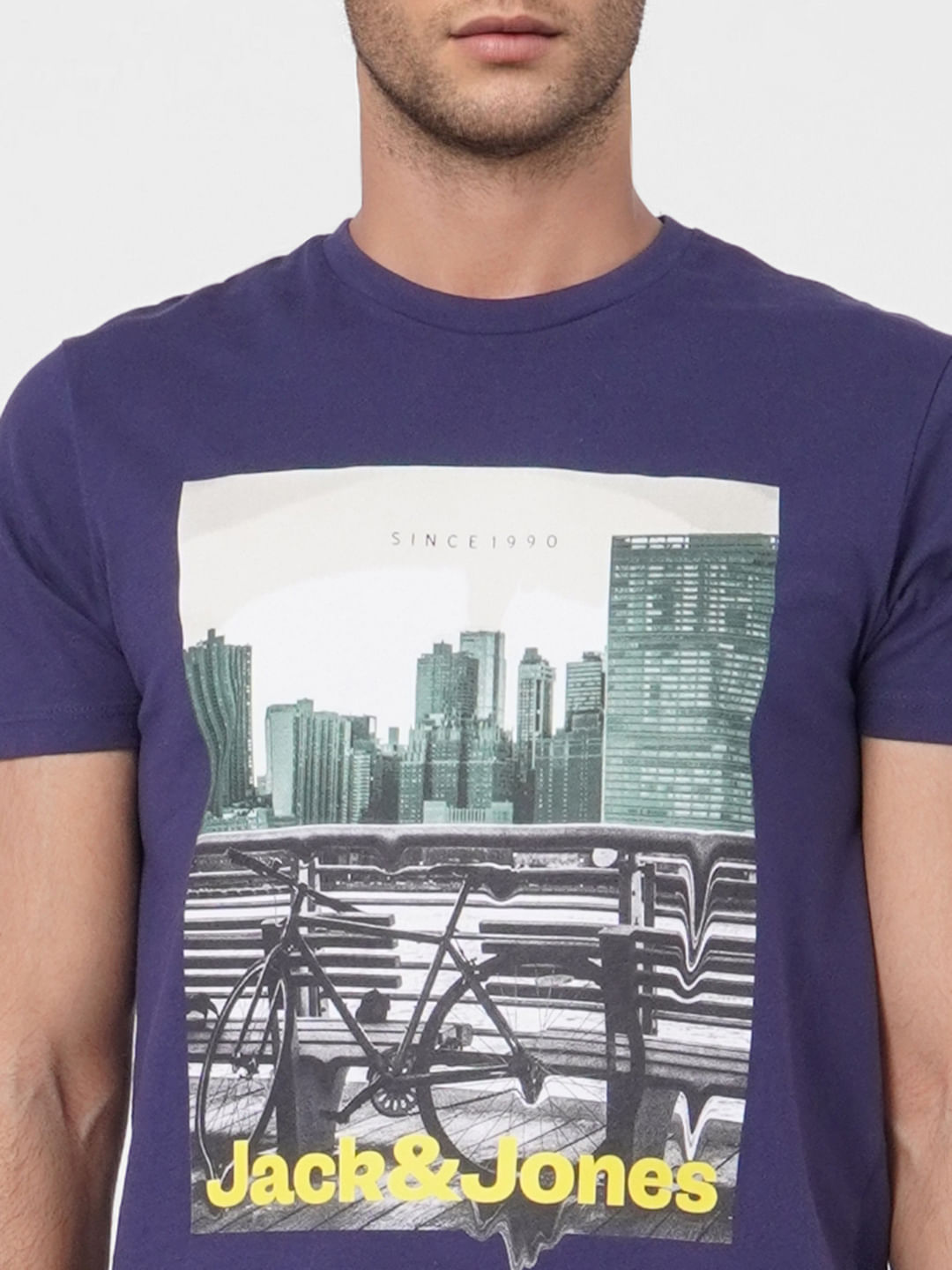 Dark Blue Graphic Print Crew Neck T-shirt