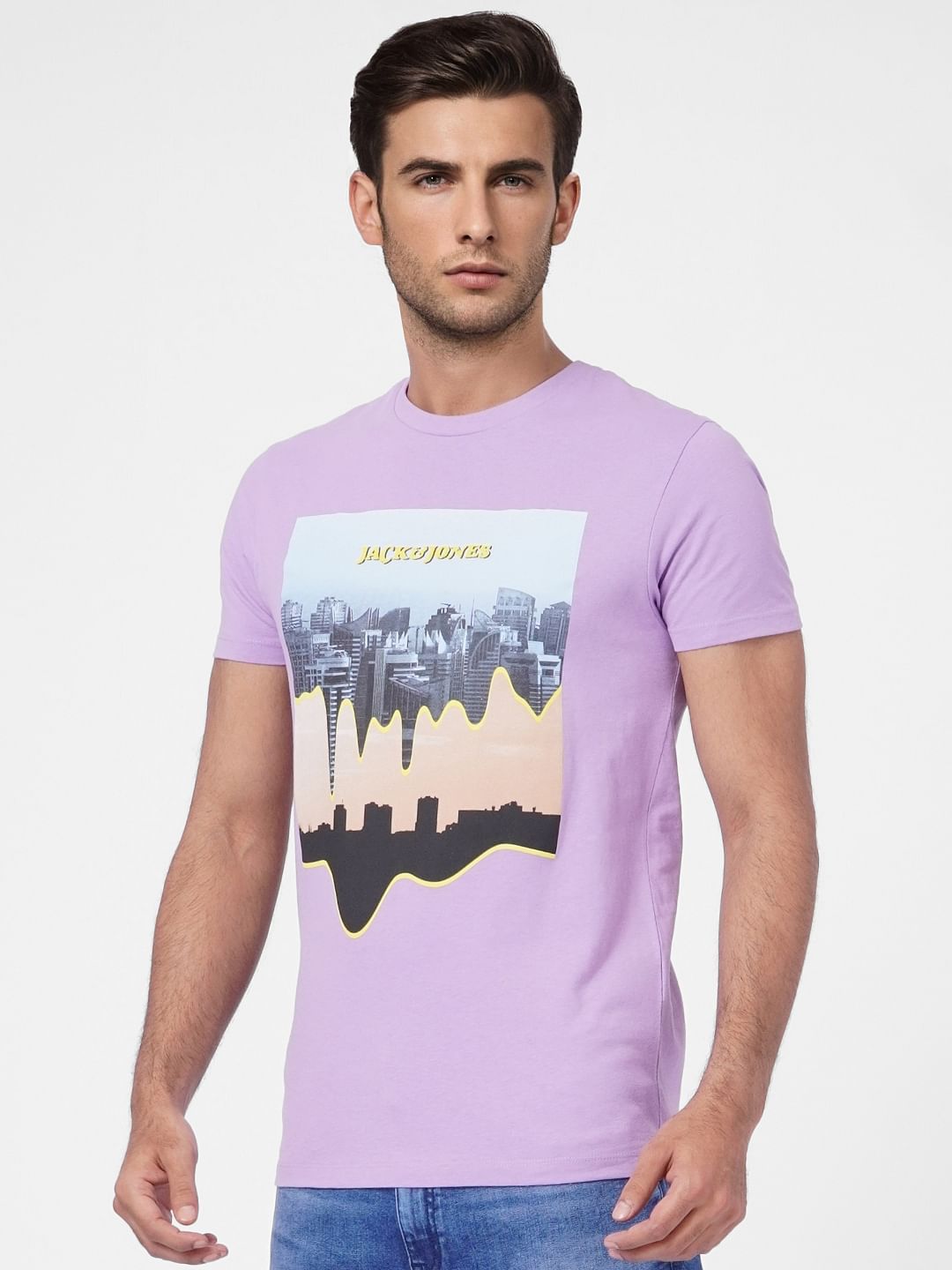 Purple Printed Crew Neck T-shirt