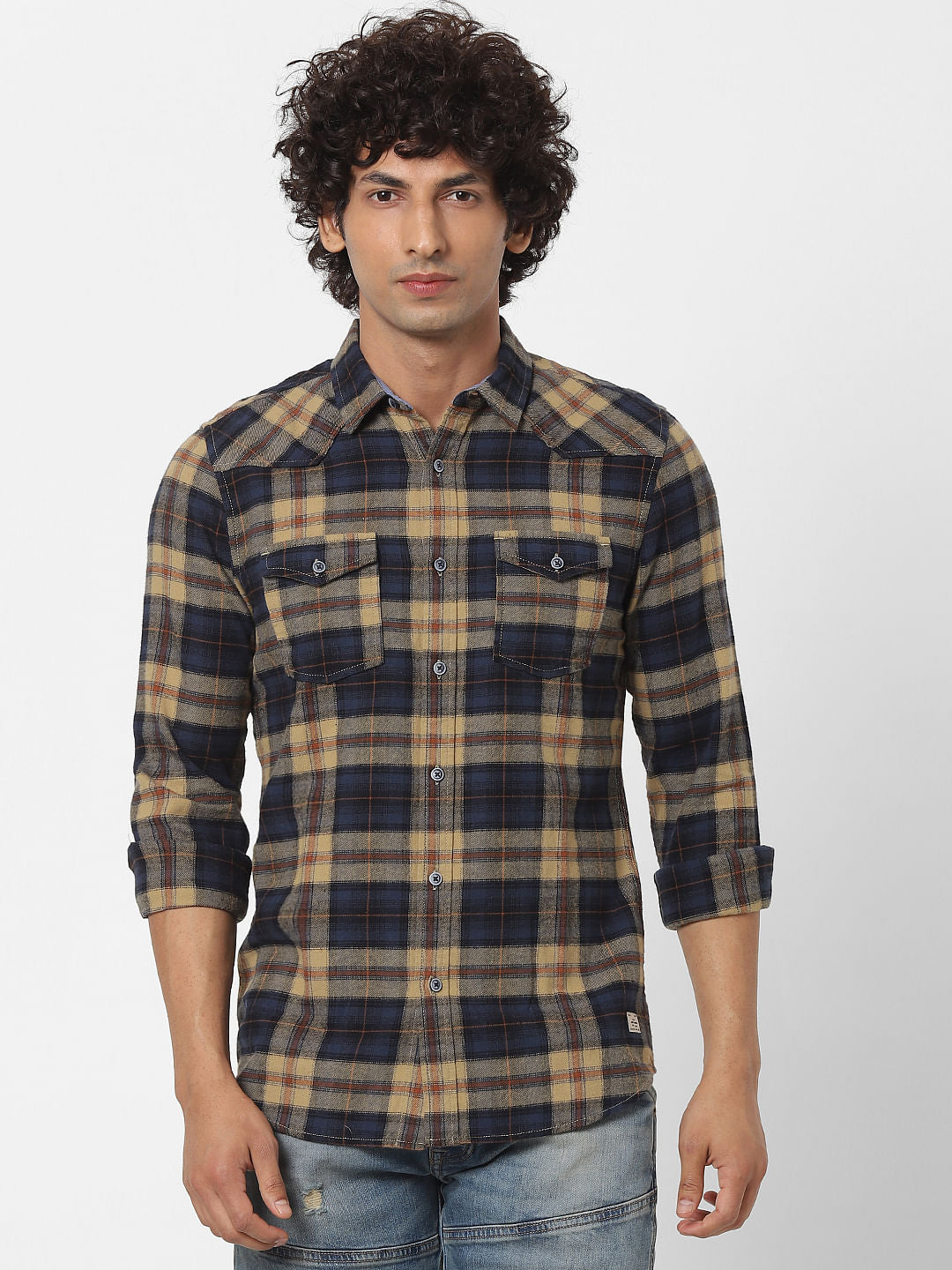 Brown Check Full Sleeves Shirt