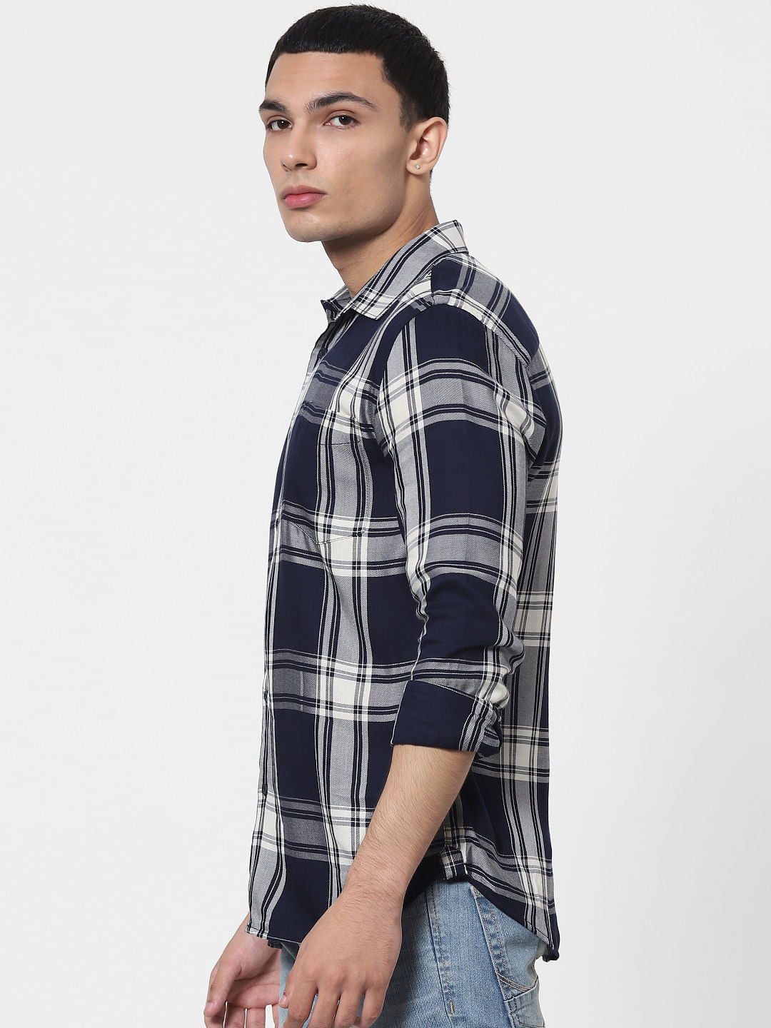 Navy Blue Check Full Sleeves Shirt