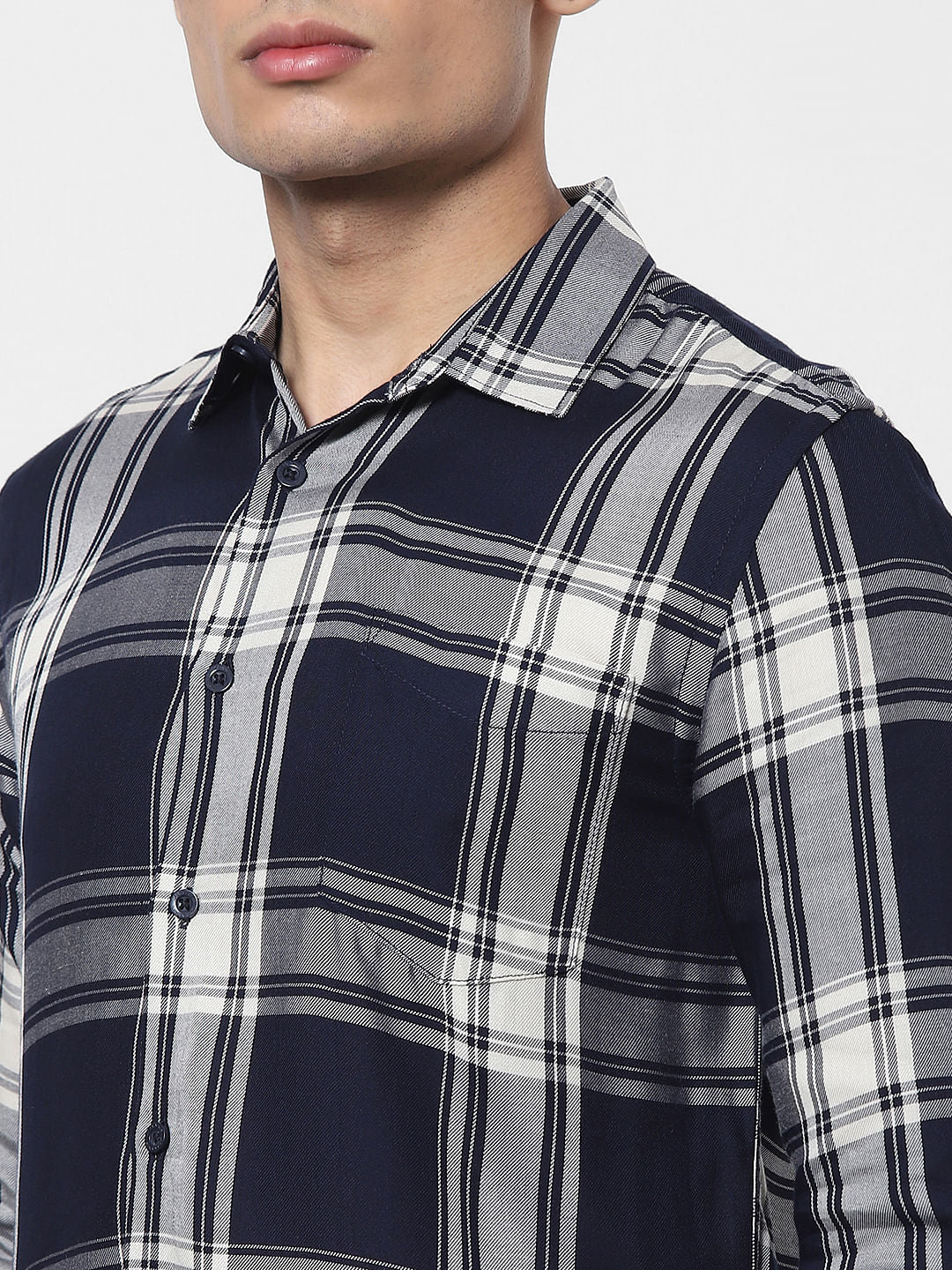 Navy Blue Check Full Sleeves Shirt