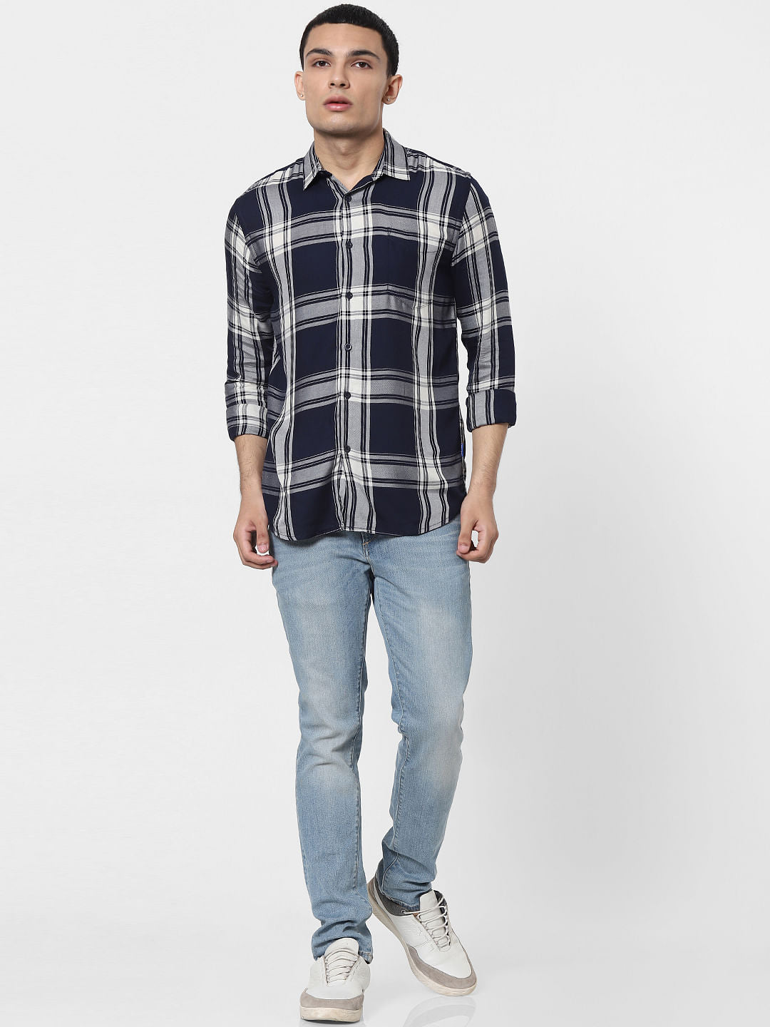 Navy Blue Check Full Sleeves Shirt