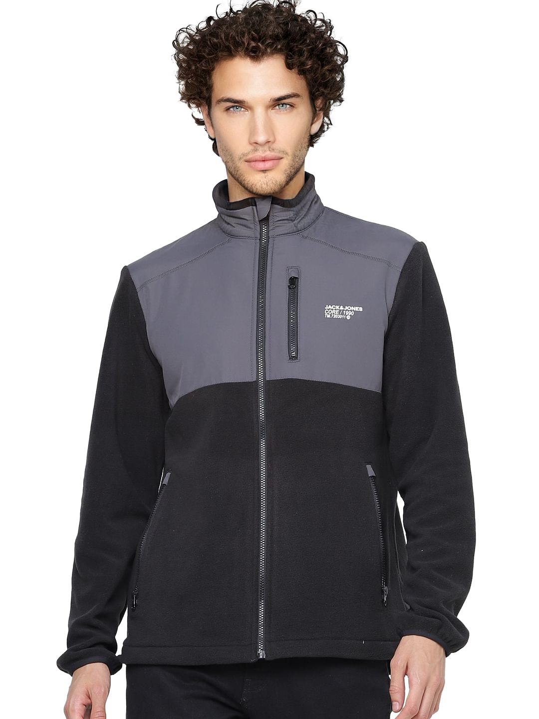 Black Colourblocked Fleece Jacket