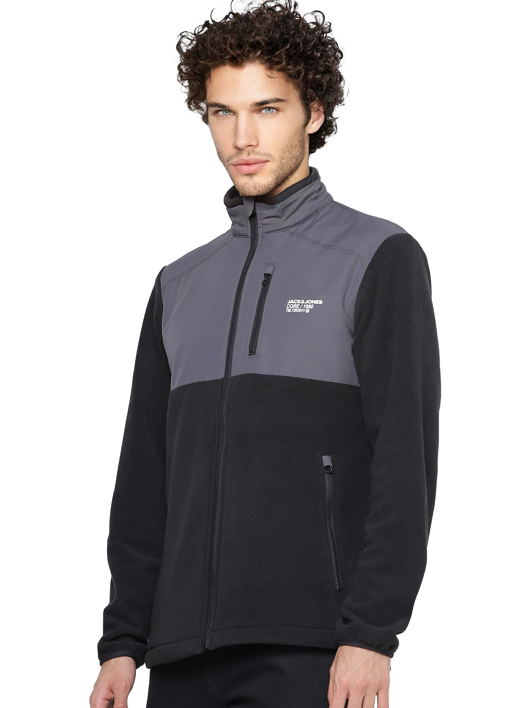 Black Colourblocked Fleece Jacket