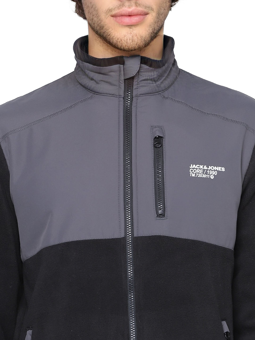 Black Colourblocked Fleece Jacket