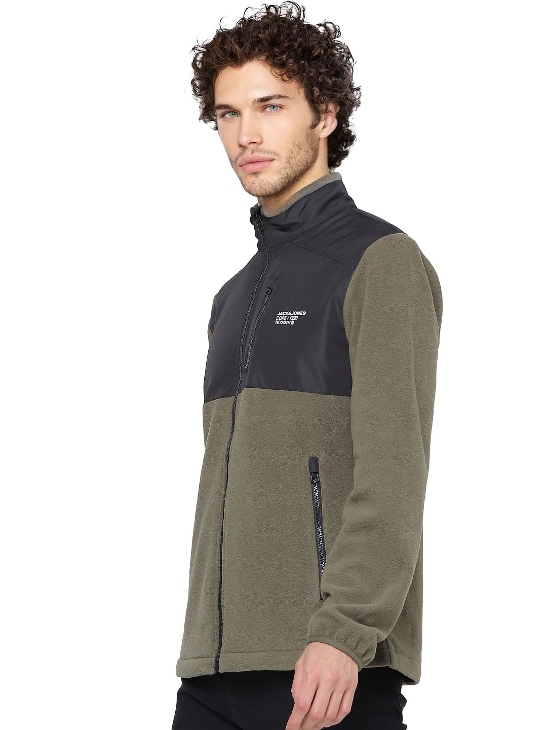 Black Colourblocked Fleece Jacket