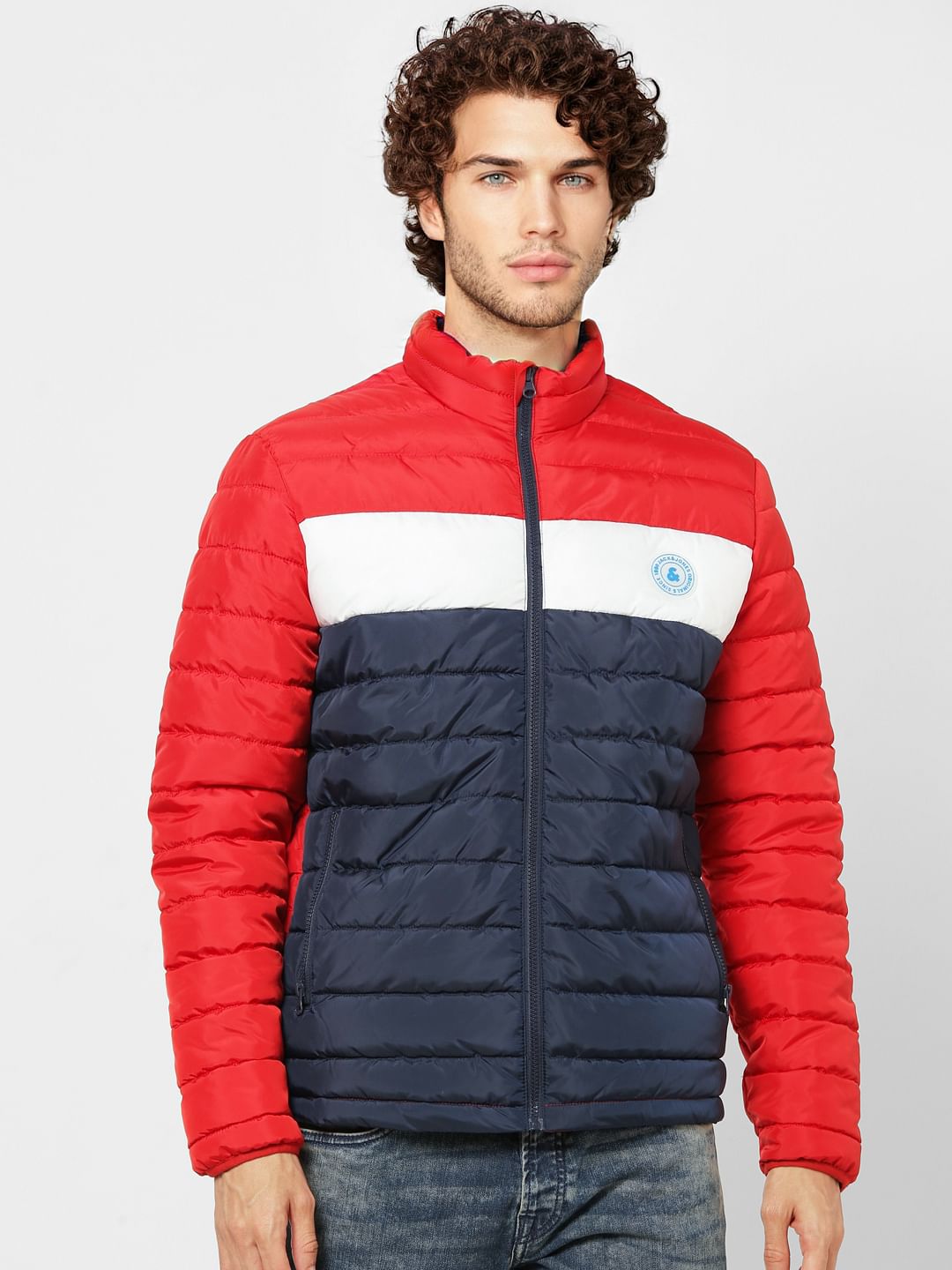 Red Colourblocked Puffer Jacket