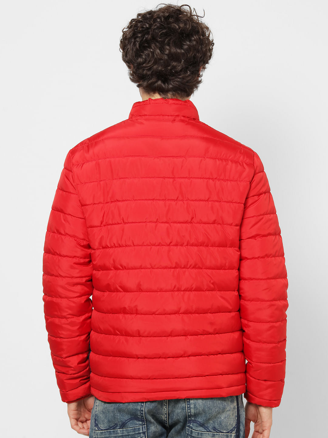 Red Colourblocked Puffer Jacket