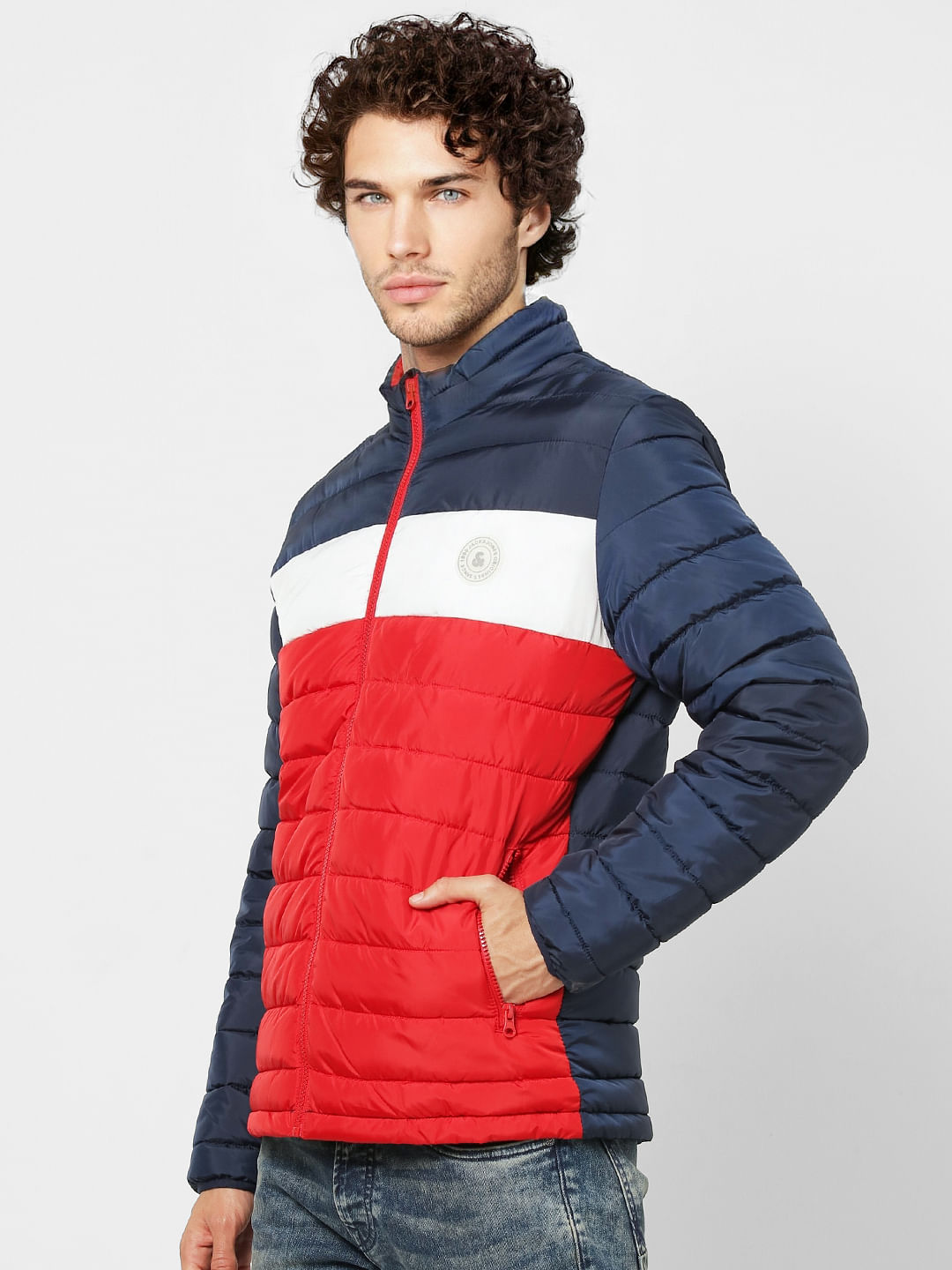 Red Colourblocked Puffer Jacket