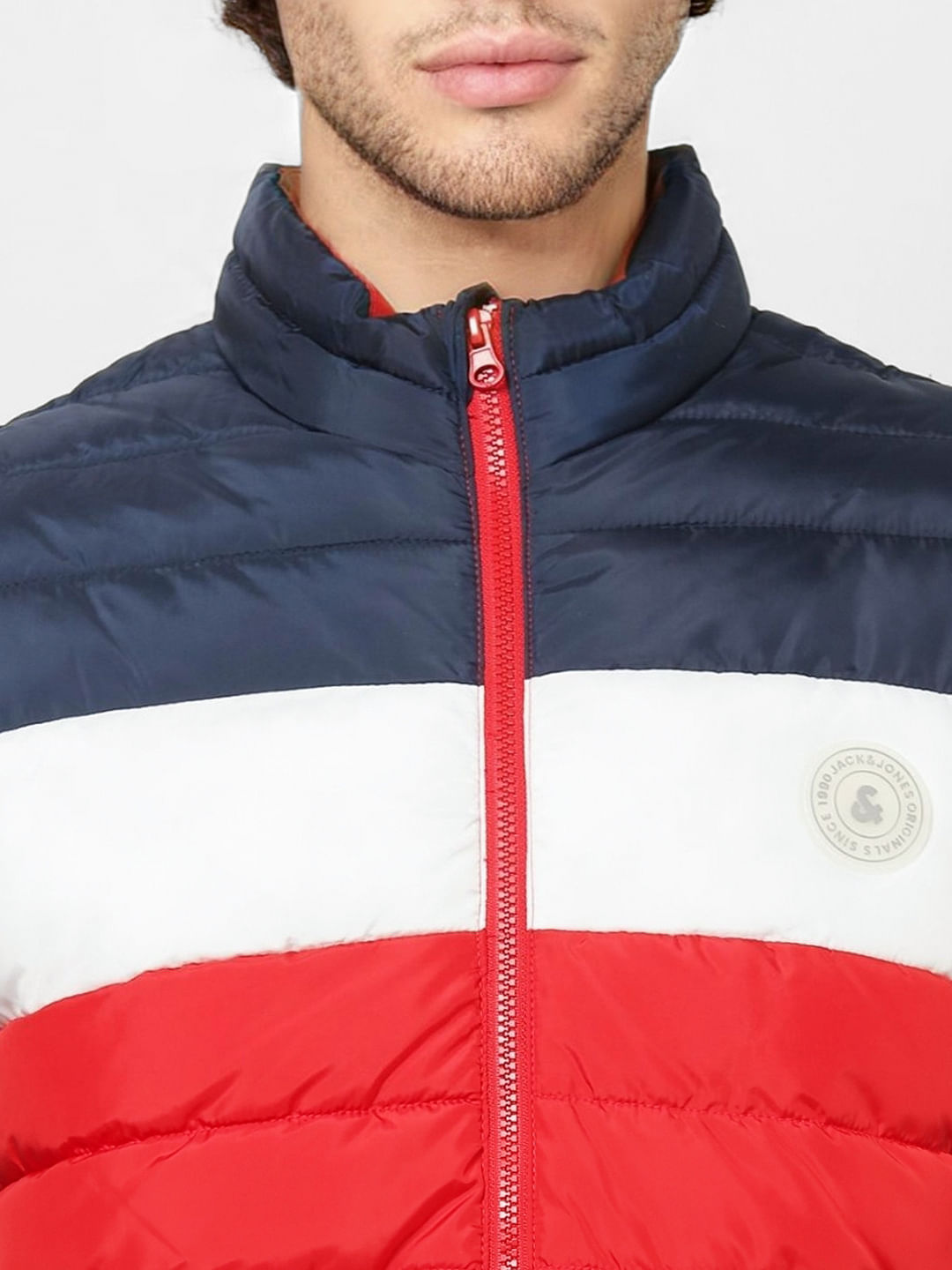 Red Colourblocked Puffer Jacket