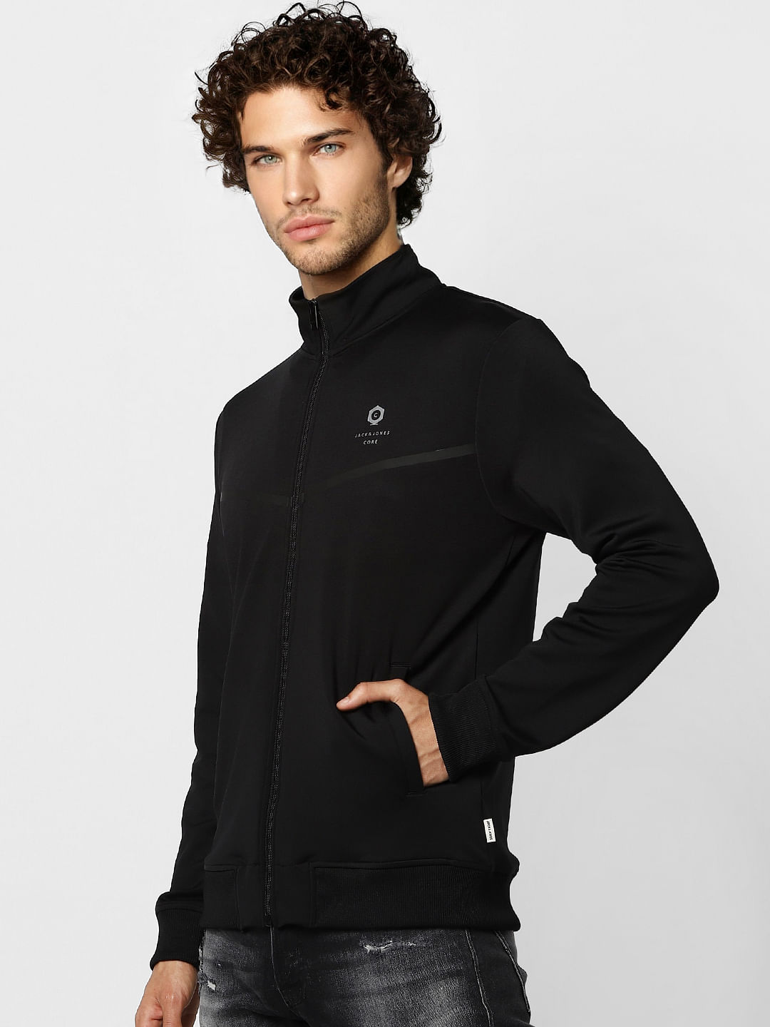 Black High Neck Tape Detail Jacket