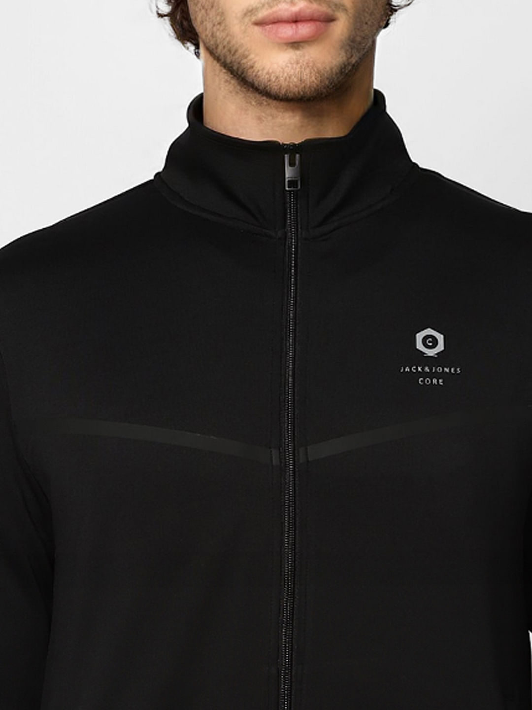 Black High Neck Tape Detail Jacket